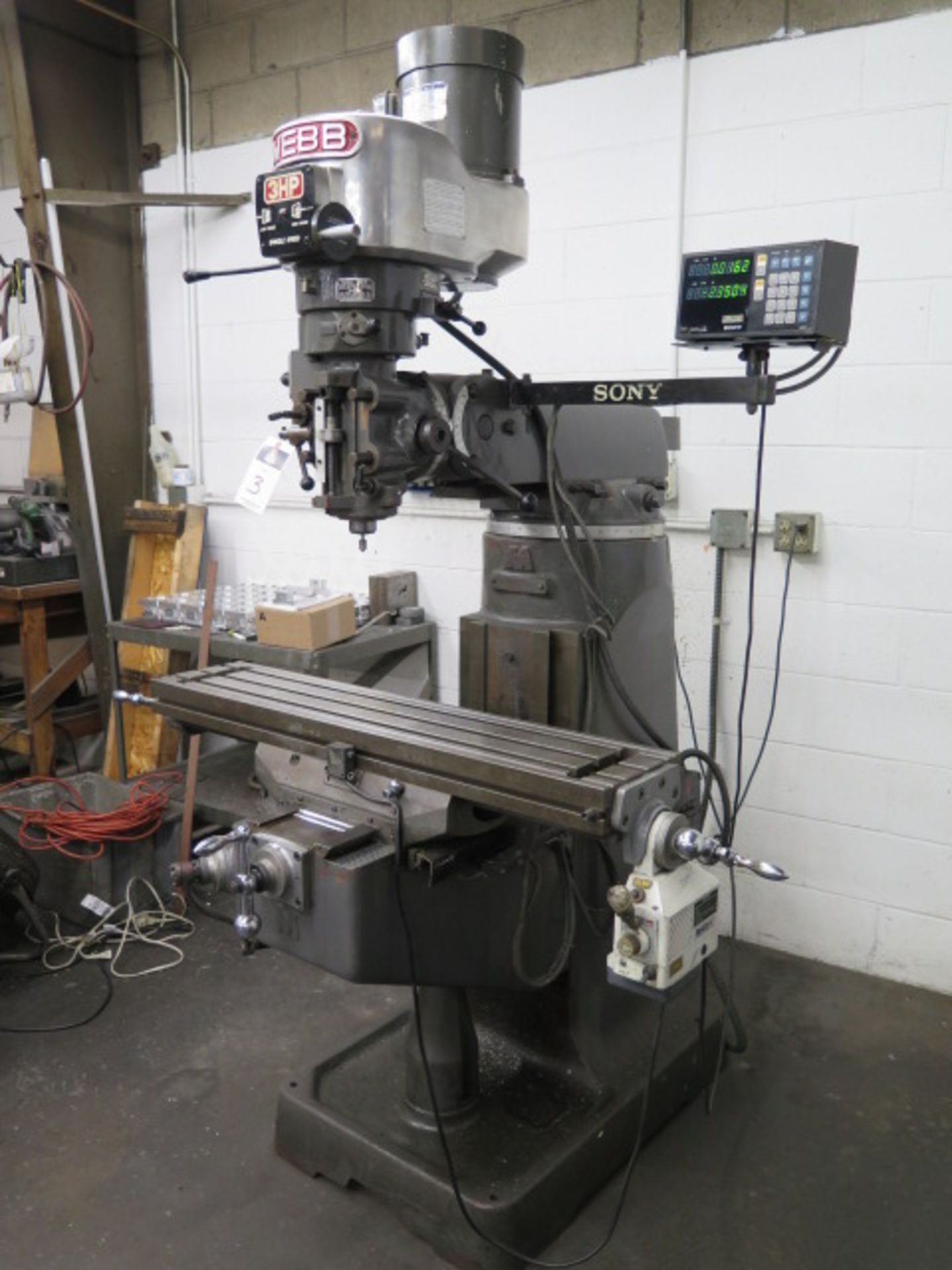 Webb Vertical Mill w/ Sony Millman DRO, 3Hp Motor, 60-4200 Dial Change RPM, Chrome Ways, Power Feed, - Image 2 of 8