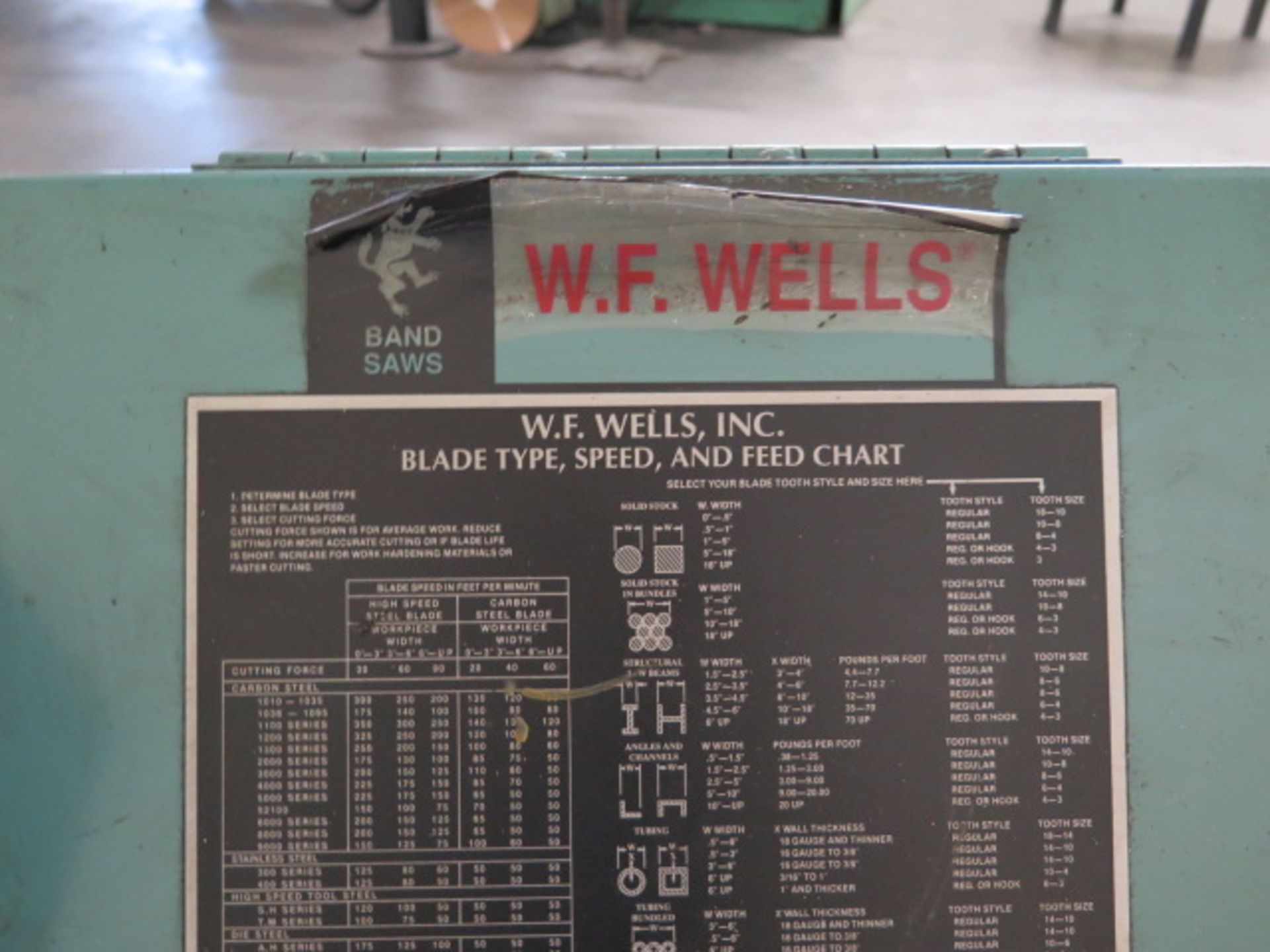 W.F. Wells mdl. L-10 10” Horizontal Band Saw s/n L991121 w/ 100-300 Dial FPM, Manual Clamping, - Image 4 of 6