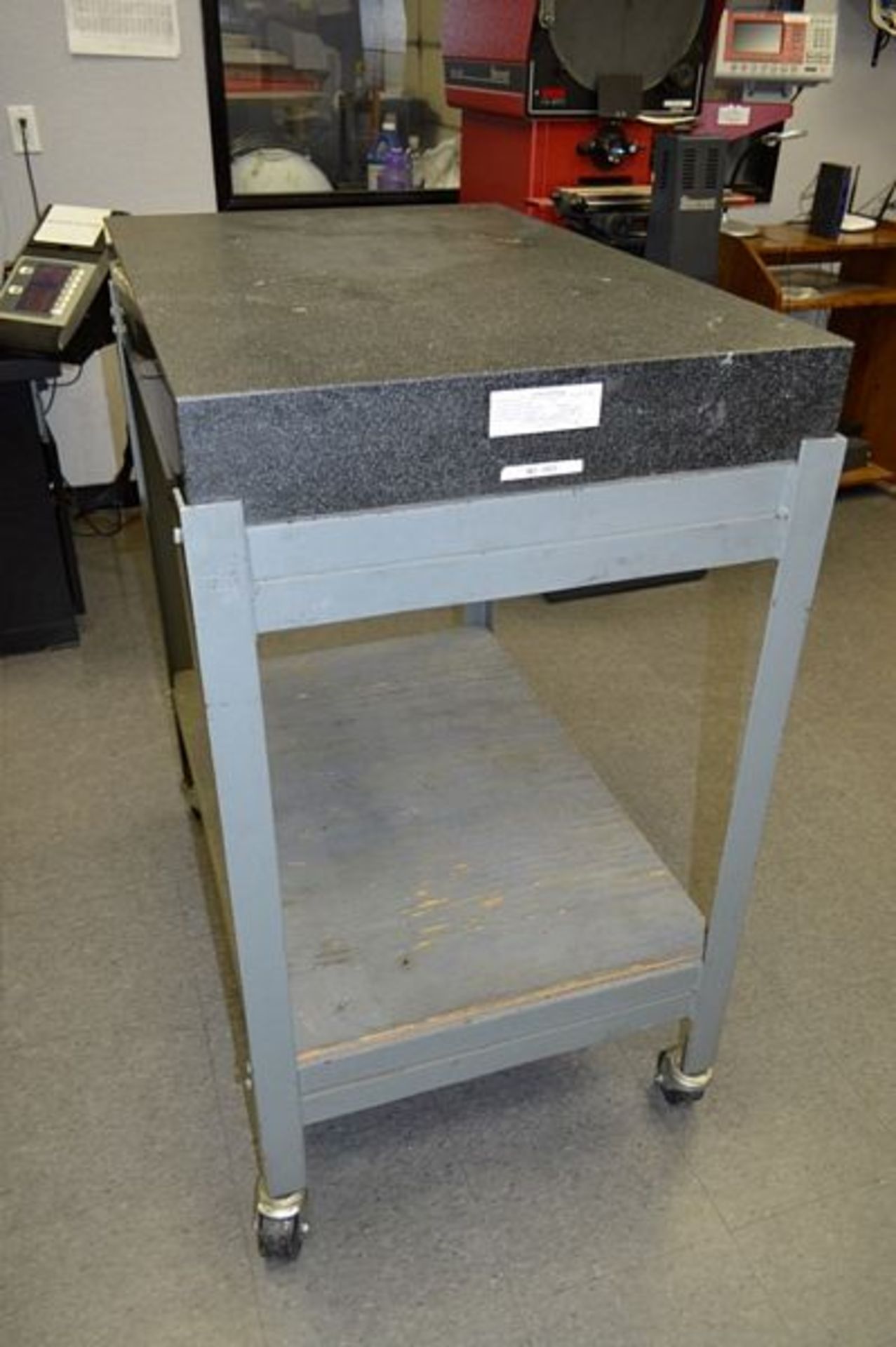 Inspection Table with Rolling Cart Table Size 36 1/2" x 24 1/2" and 4 1/4" Thick, Last Calibrated
