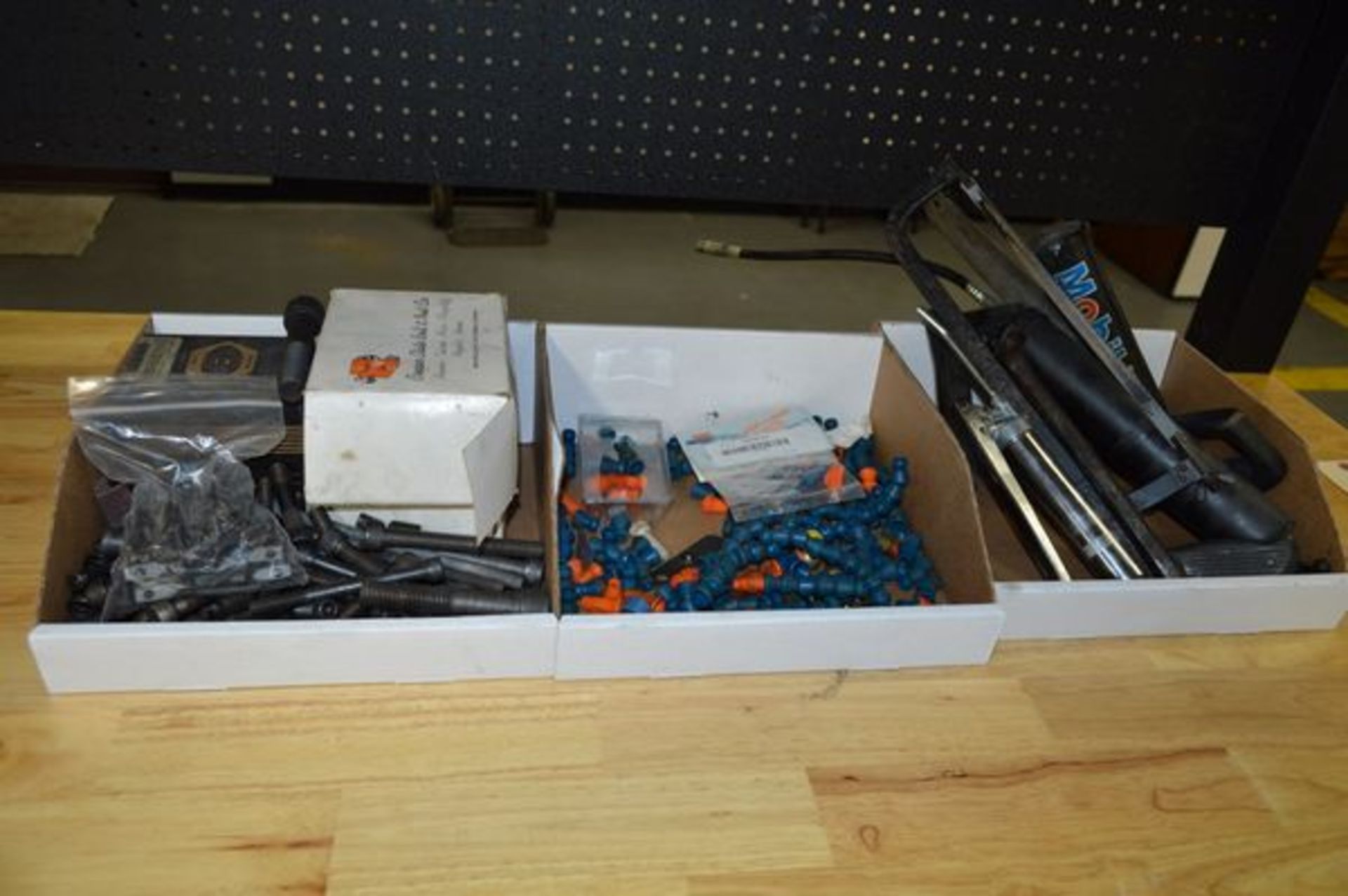 Box of Various Hex Bolts, Coolant Nozzle Attachments, Hand Saws, Grease Guns - Image 5 of 5