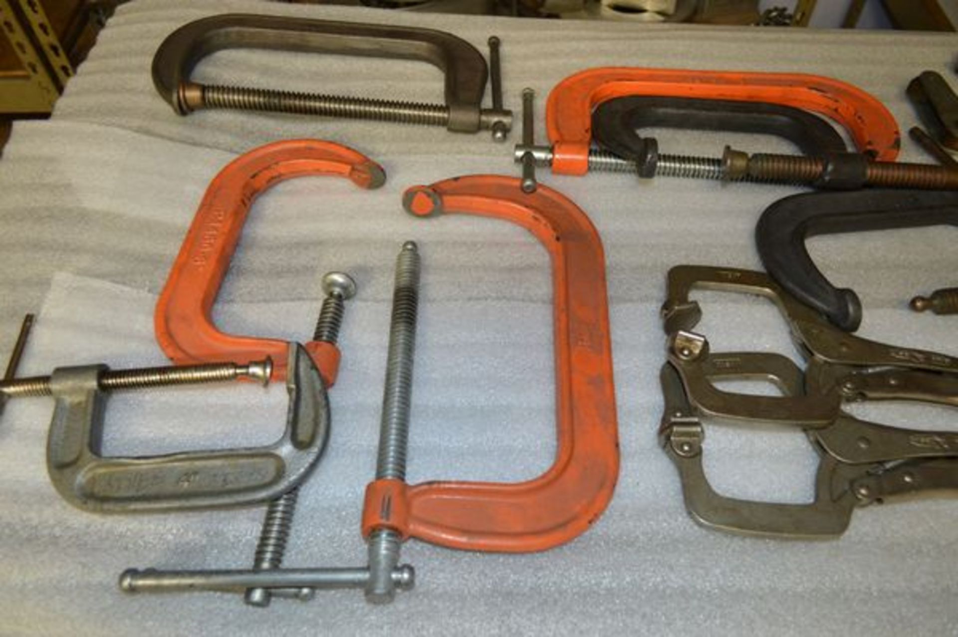 Box of Heavy Duty C Clamps and Vise Grips