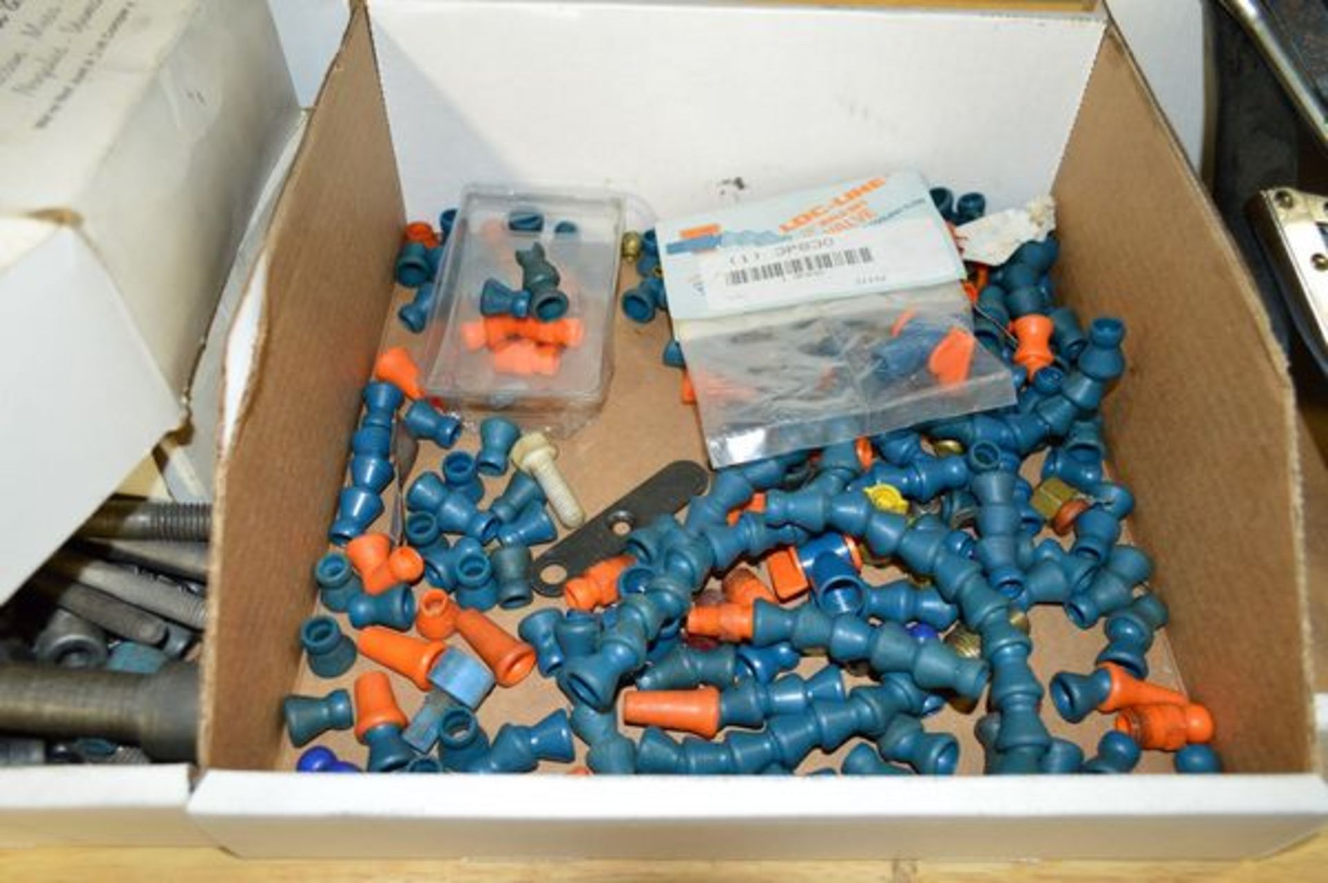 Box of Various Hex Bolts, Coolant Nozzle Attachments, Hand Saws, Grease Guns - Image 3 of 5