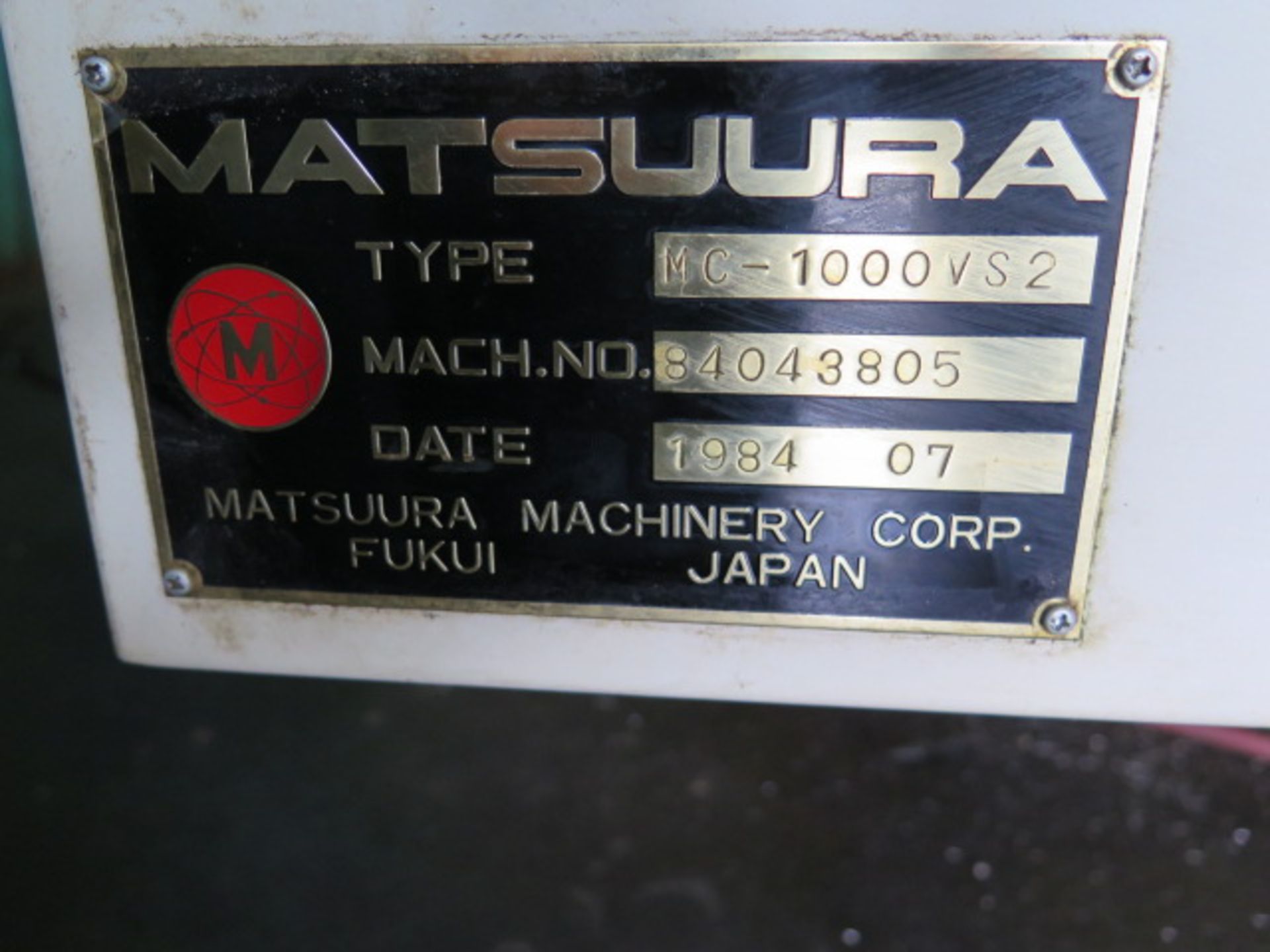 Matsuura MC-1000VS2 4-Avis CNC Vertical Machining Center s/n 84043805 w/ Yasnac M5X Controls, 20- - Image 10 of 10