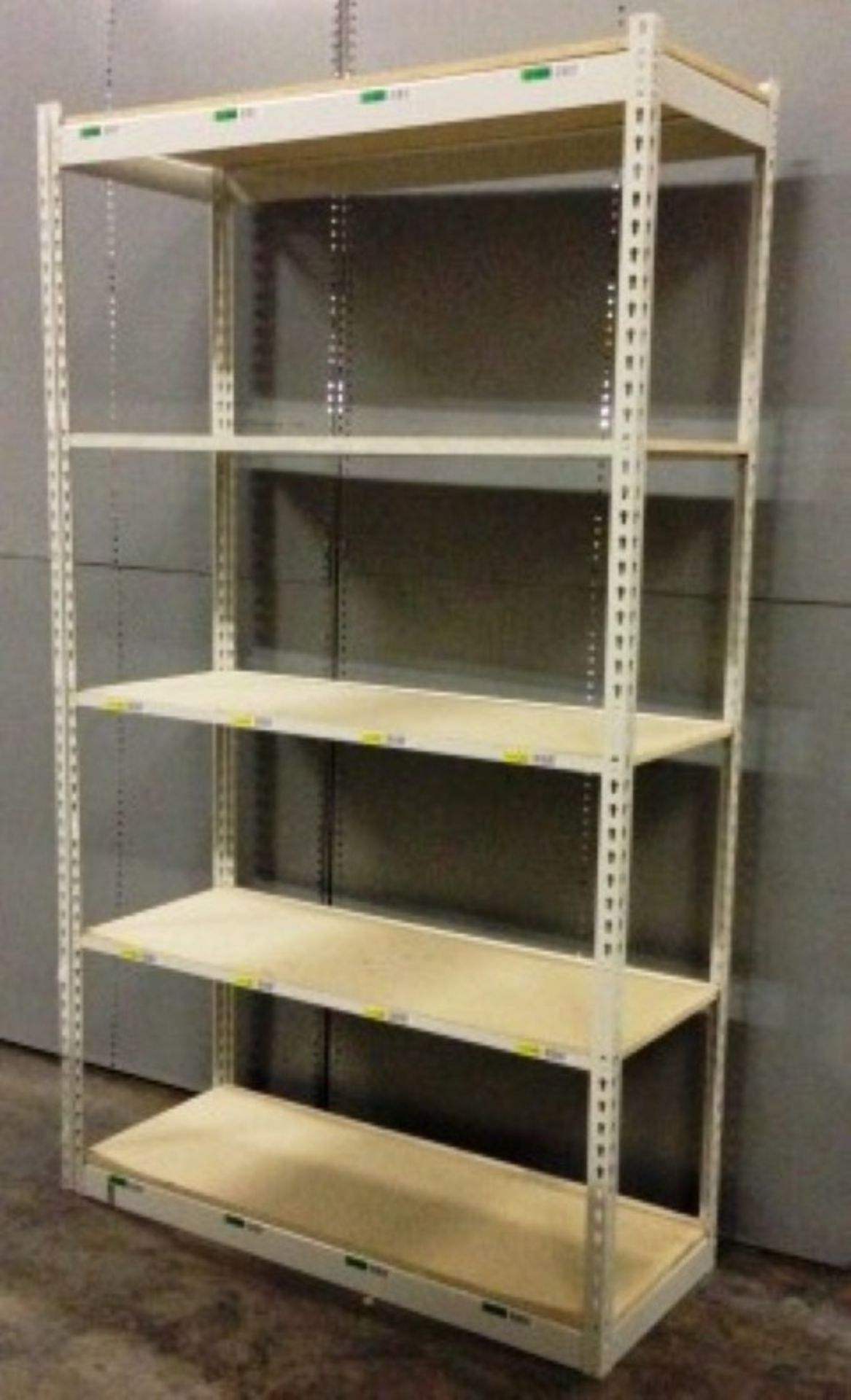 ONE LOT OF 10 SECTIONS OF RIVETIER INDUSTRIAL SHELVING,  EACH SIZE 18"D X 48"W X 84"H, COLOR: