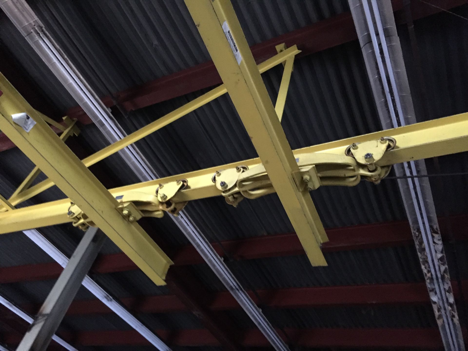 2 TON OVERHEAD CRANE GUIDE SYSTEM WITH TWO TROLLY, NO CRANE. READY TO LOAD. - Image 6 of 6