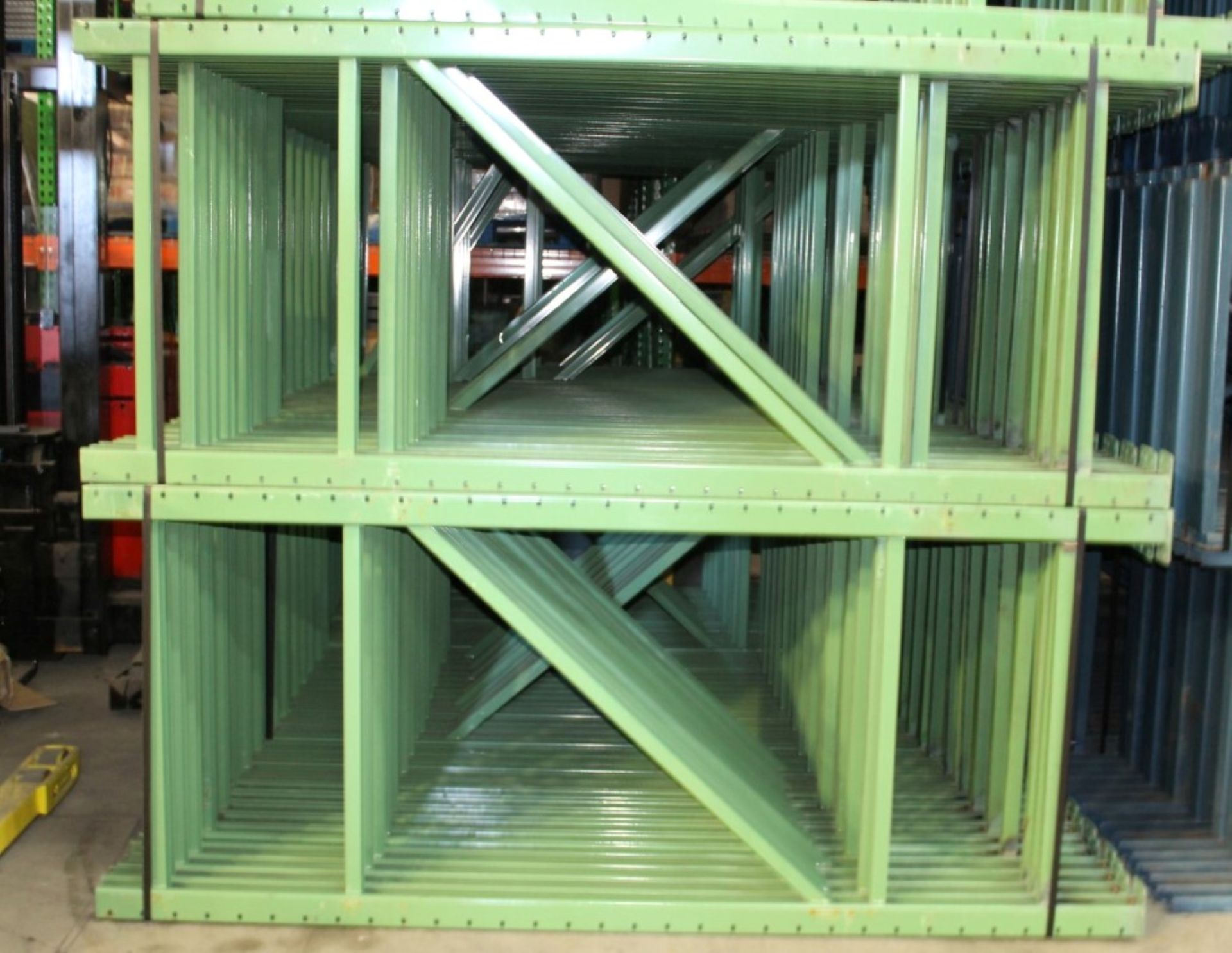 96"H X 40"D X 92"L KEYSTONE / REPUBLIC PALLET RACKS (56 BAYS),  INCLUDES 60 PCS OF 96"H X 40"D, 3" X