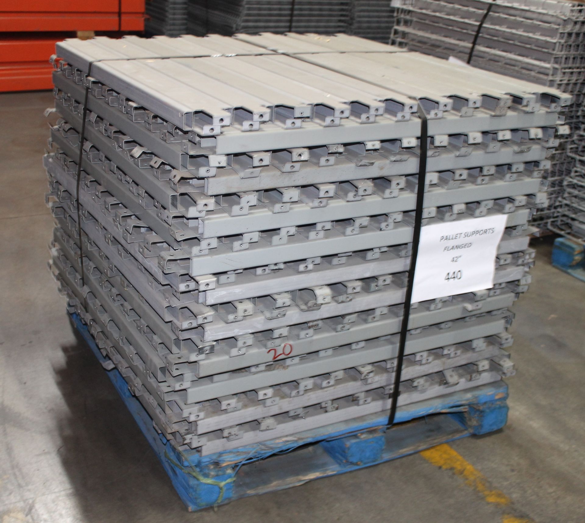 440 PCS OF 42" FLANGED METAL PALLET SUPPORTS FOR 42" DEEP UPRIGHT.