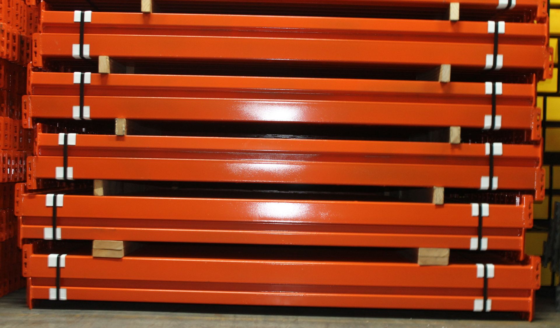 LIKE NEW TEAR DROP STYLE PALLET RACK WITH WIRE DECKING.  SIZE: 16'H X 8'W X 42"D, 3" X 3" POST. - Image 3 of 7