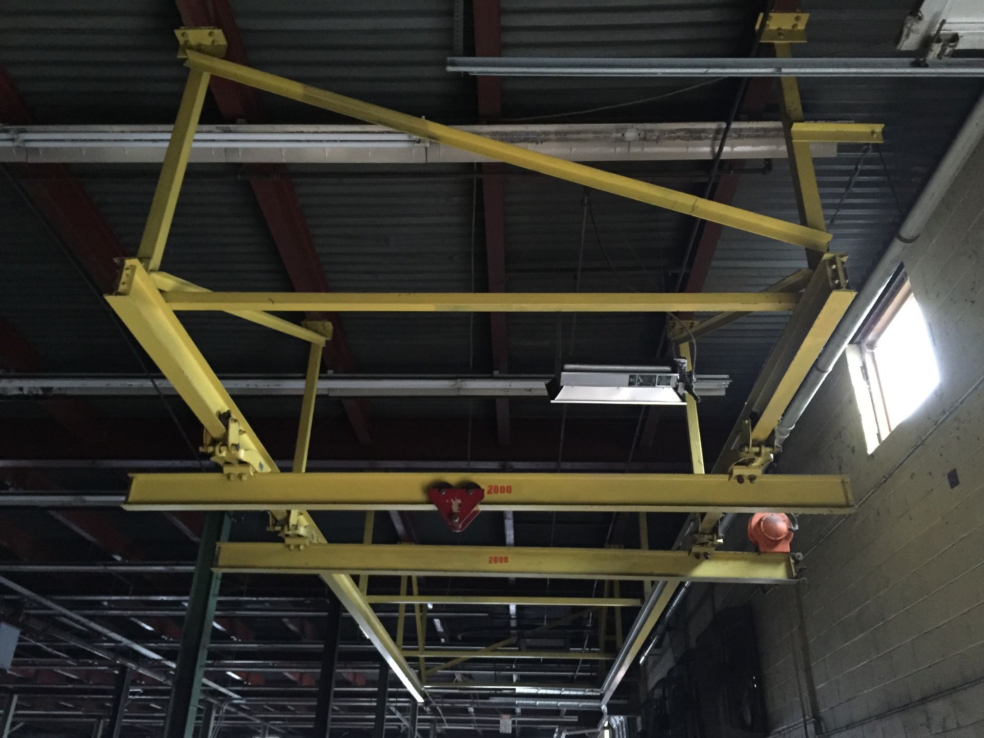 2 TON OVERHEAD CRANE GUIDE SYSTEM WITH TWO TROLLY, NO CRANE. READY TO LOAD. - Image 4 of 6