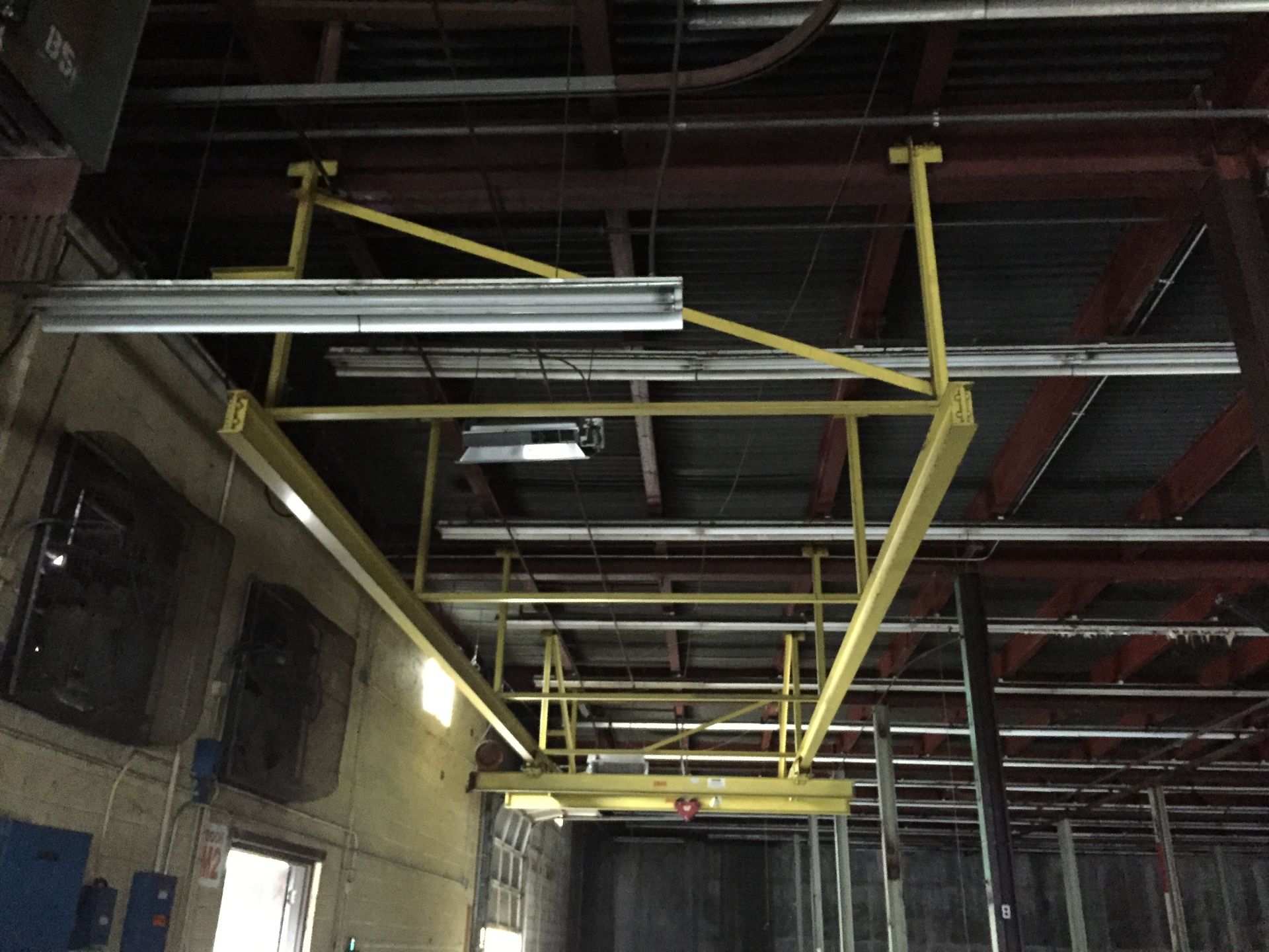 2 TON OVERHEAD CRANE GUIDE SYSTEM WITH TWO TROLLY, NO CRANE. READY TO LOAD.