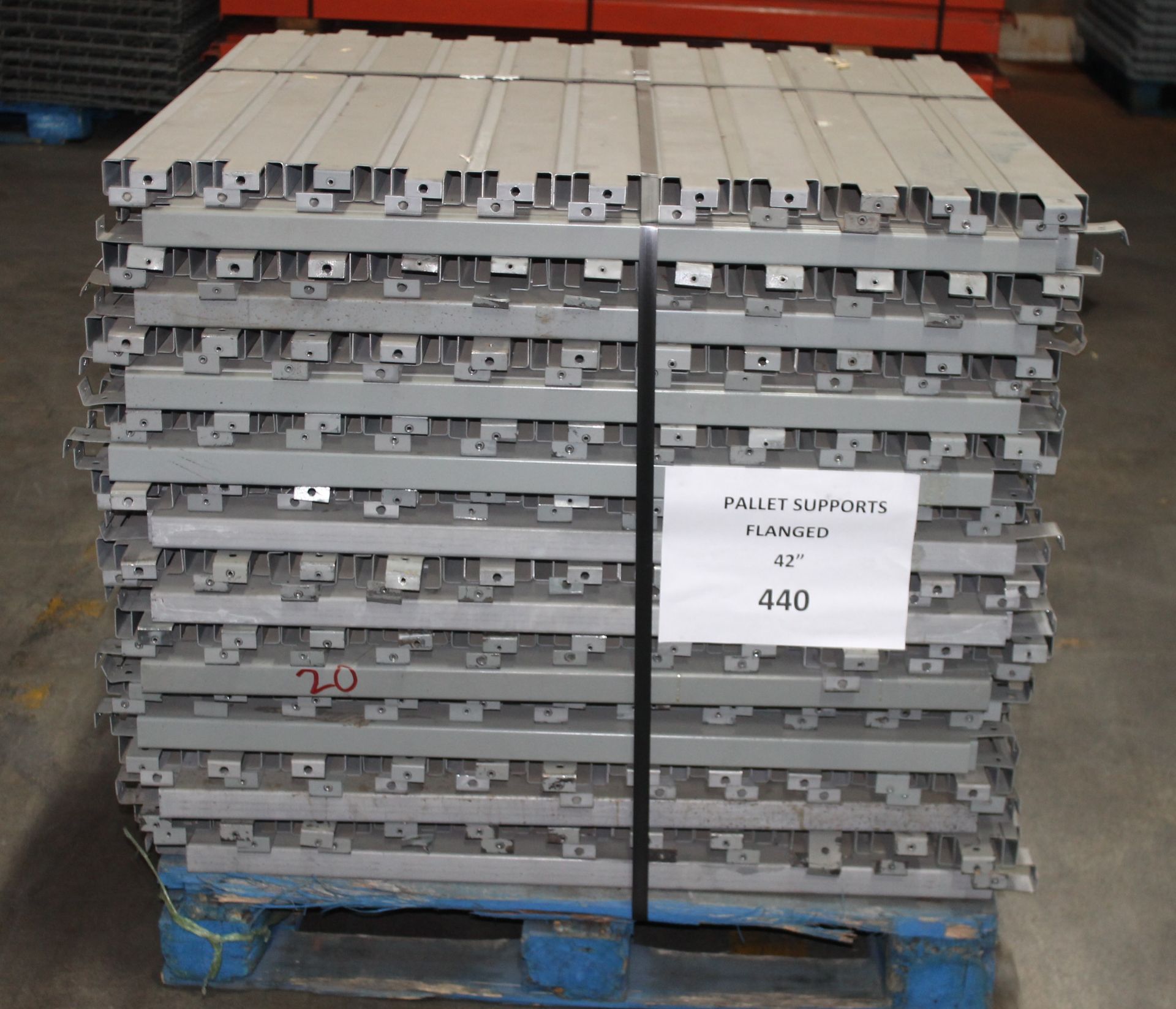 440 PCS OF 42" FLANGED METAL PALLET SUPPORTS FOR 42" DEEP UPRIGHT.