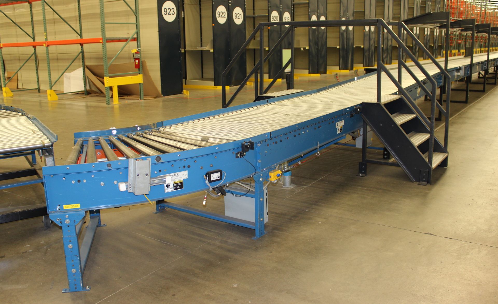 2002 XENOROL 35 FT LONG X 42" WIDE, LINE-SHAFT-DRIVEN LIVE POWERED CONVEYOR CLICK TO WATCH VIDEO