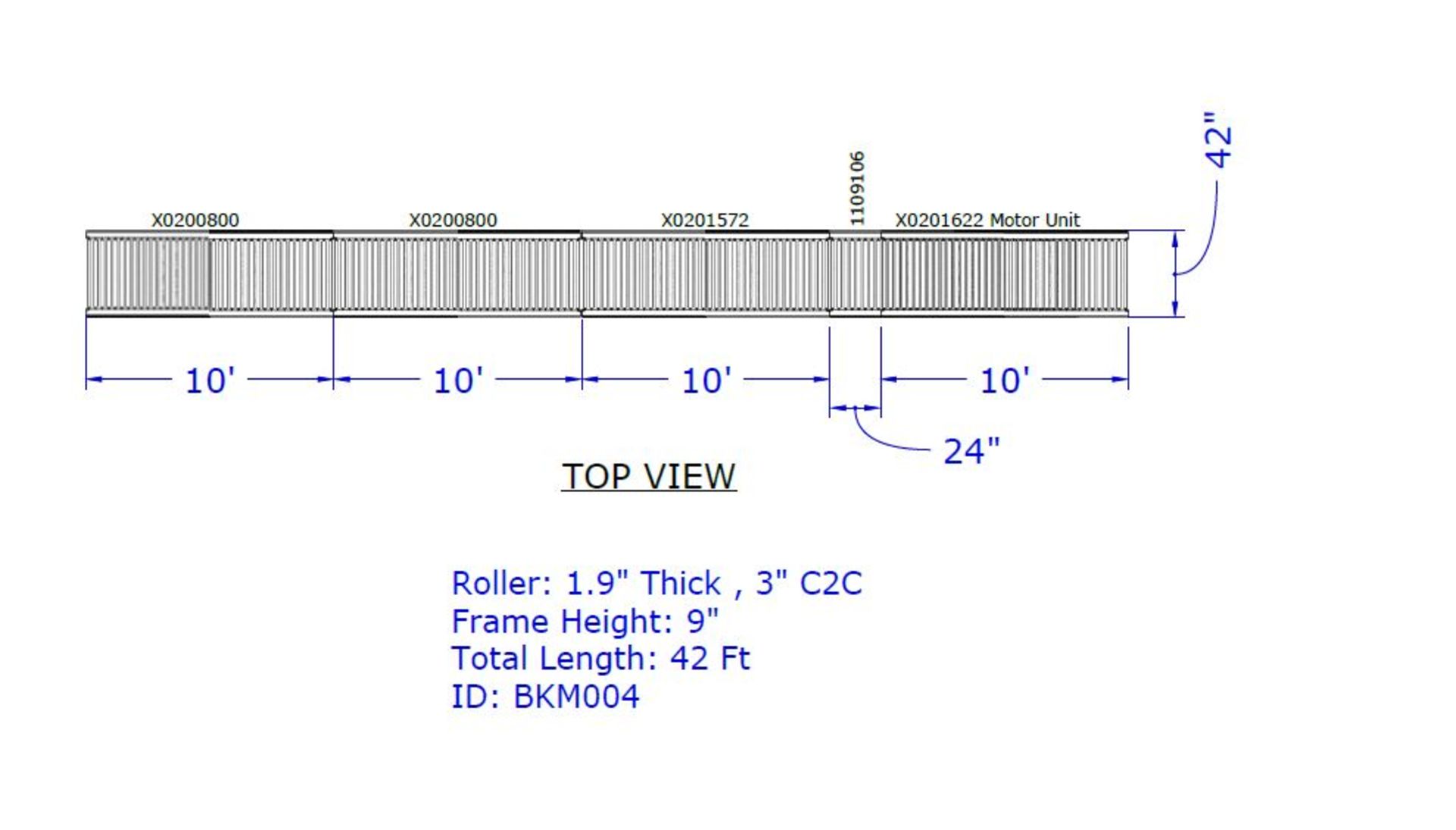 2002 XENOROL XR48 42 FT LONG X 42" WIDE, LINE-SHAFT-DRIVEN LIVE ROLLER CONVEYOR CLICK TO WATCH VIDEO - Image 2 of 5