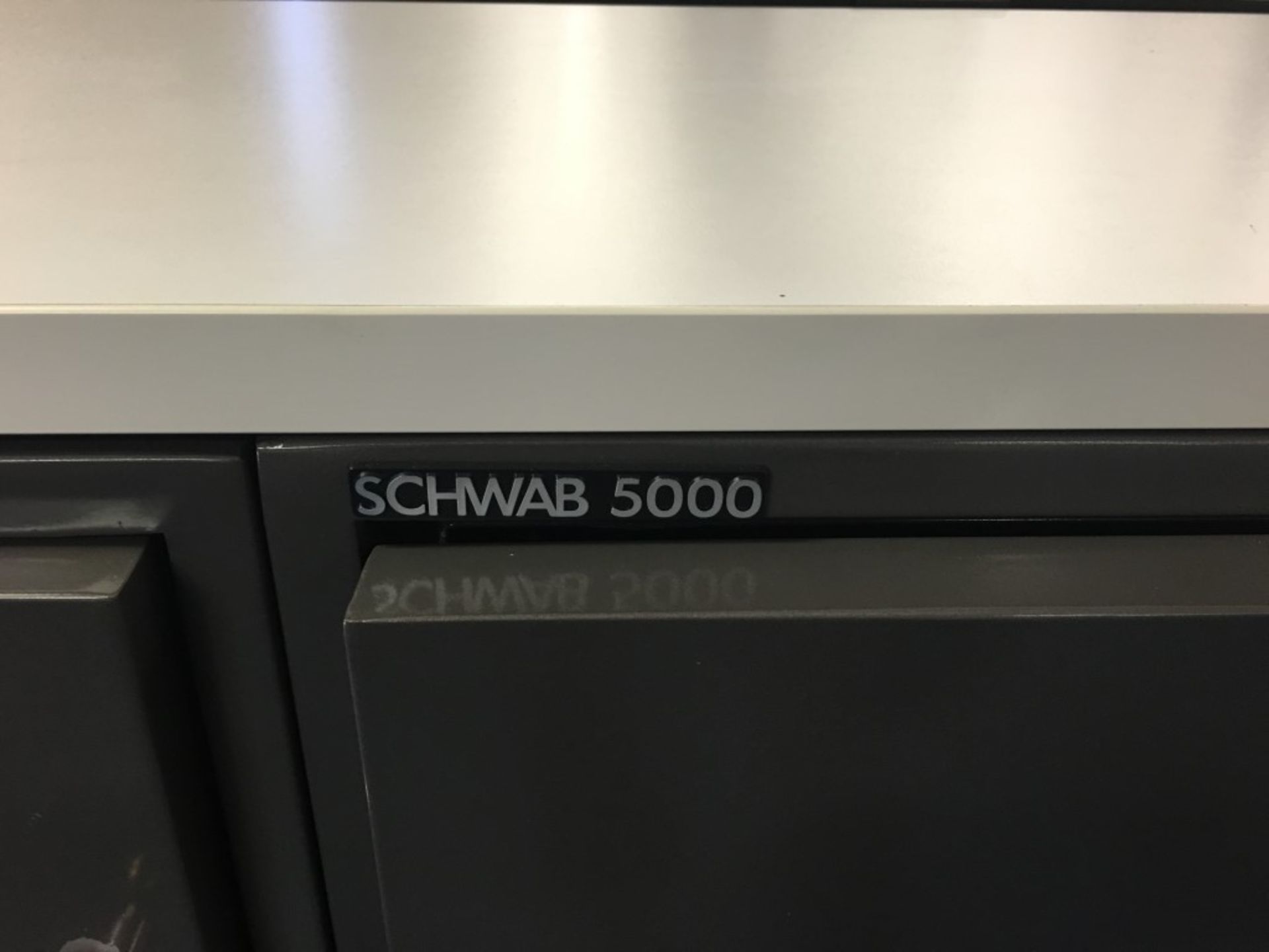 2 PCS OF SCHWAB 5000 FIRE PROOF FILE CABINETS WITH WHITE LAMINATE TABLE TOP. WITH KEYS. - Image 3 of 4