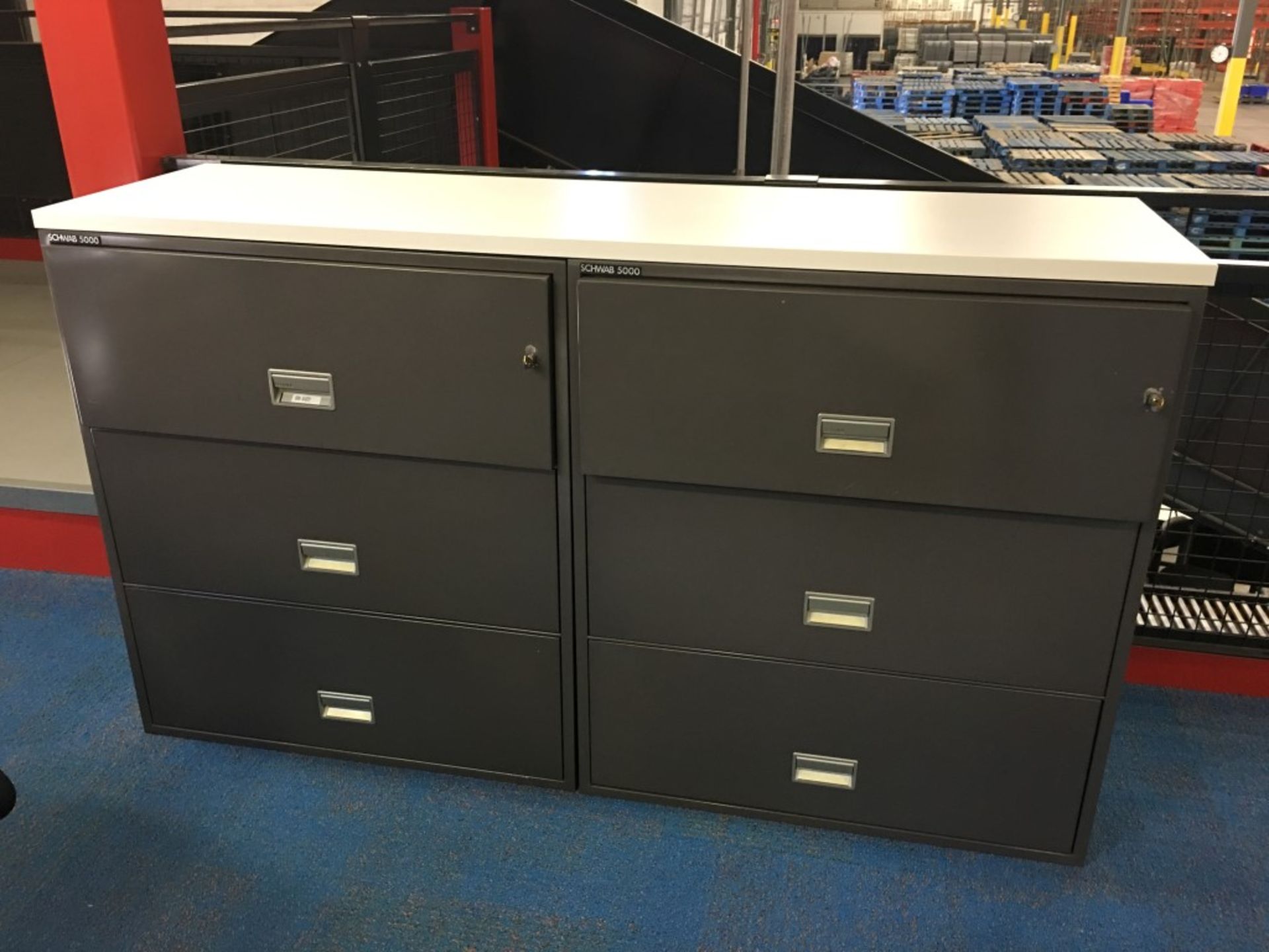 2 PCS OF SCHWAB 5000 FIRE PROOF FILE CABINETS WITH WHITE LAMINATE TABLE TOP. WITH KEYS. - Image 4 of 4