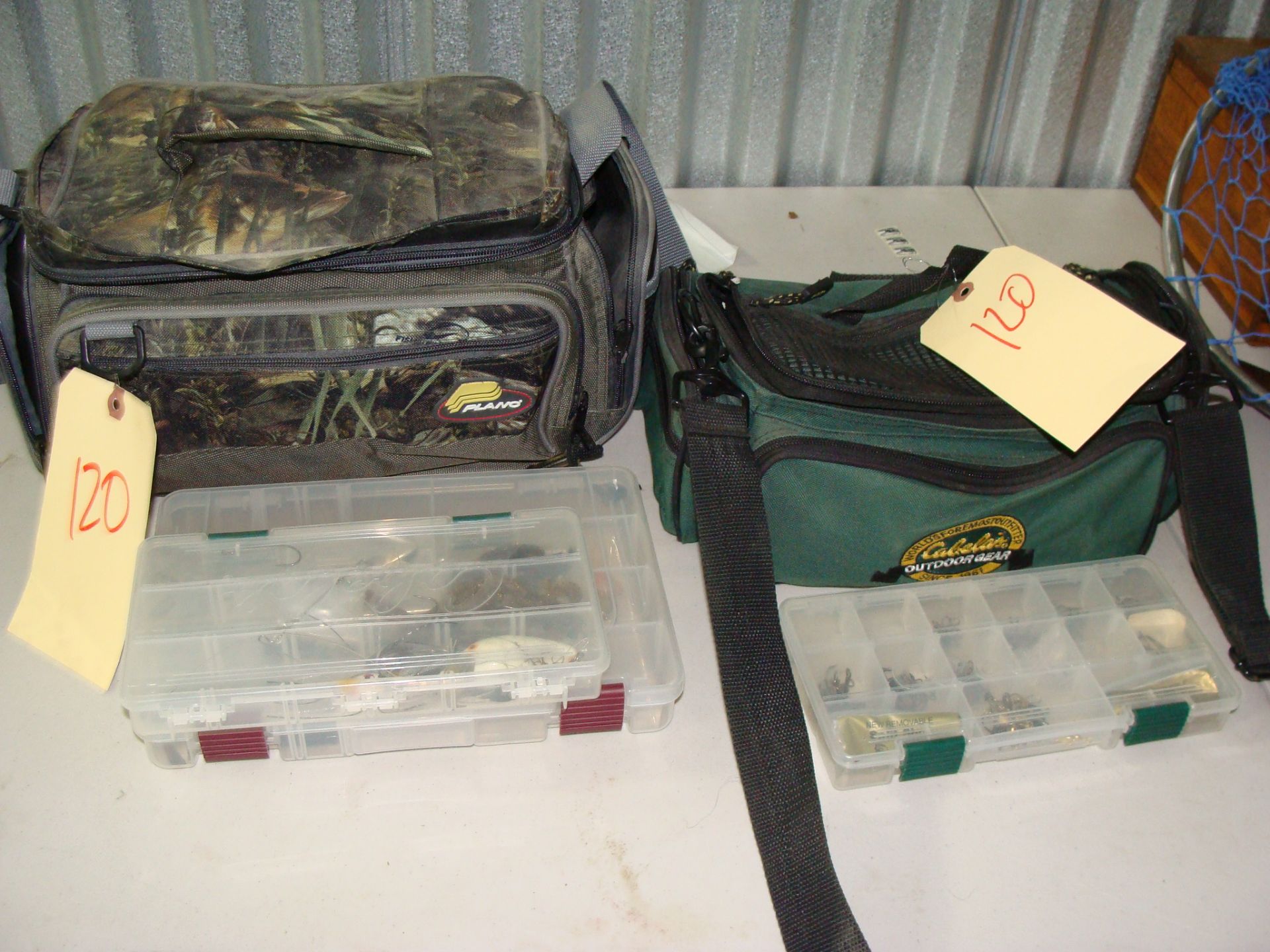 Plano and Cabelas Cloth tackle Boxes with supplies