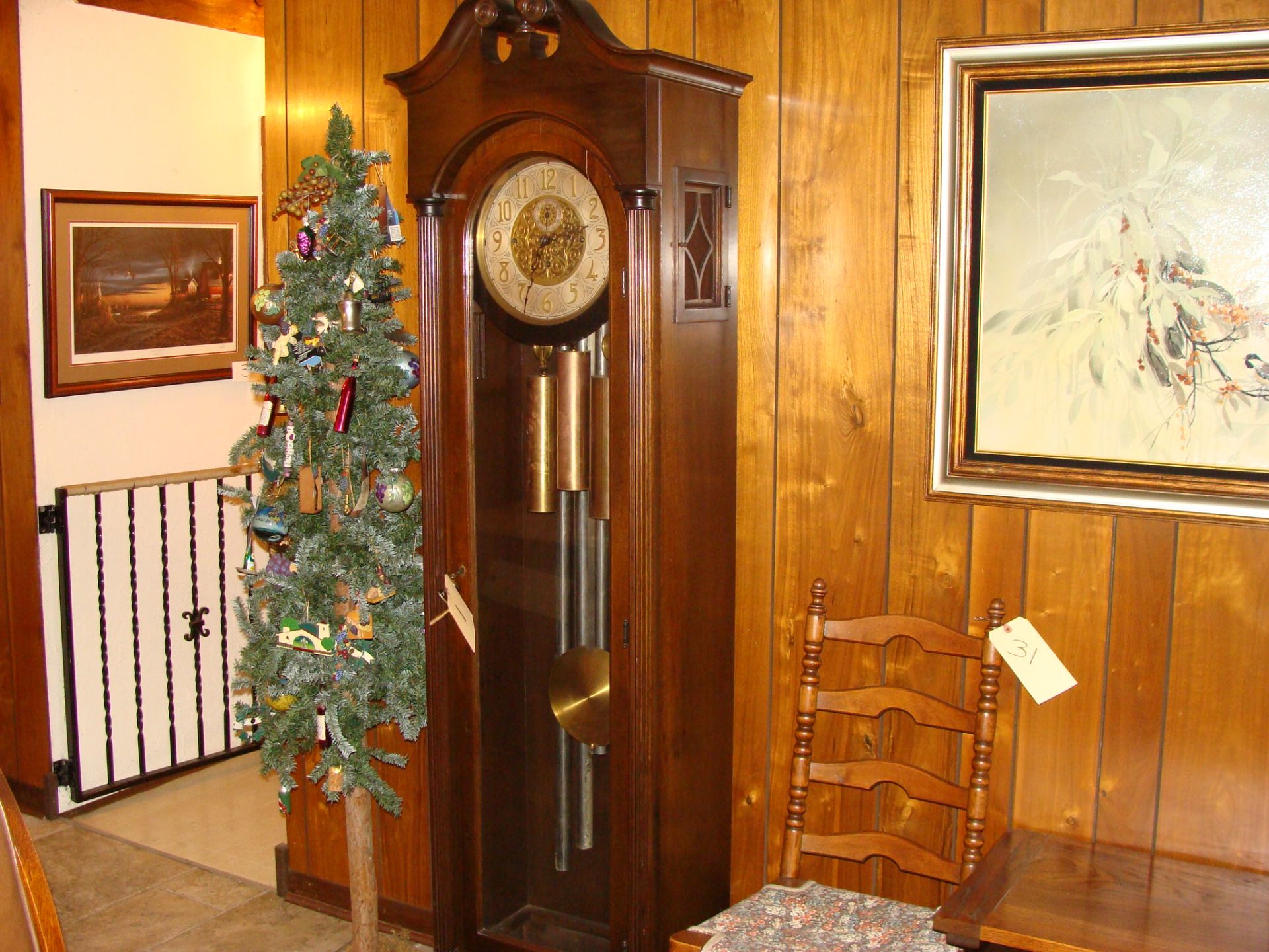 German Long Case Clock, key wound and three-weight movement, having Arabic numeral markers on a