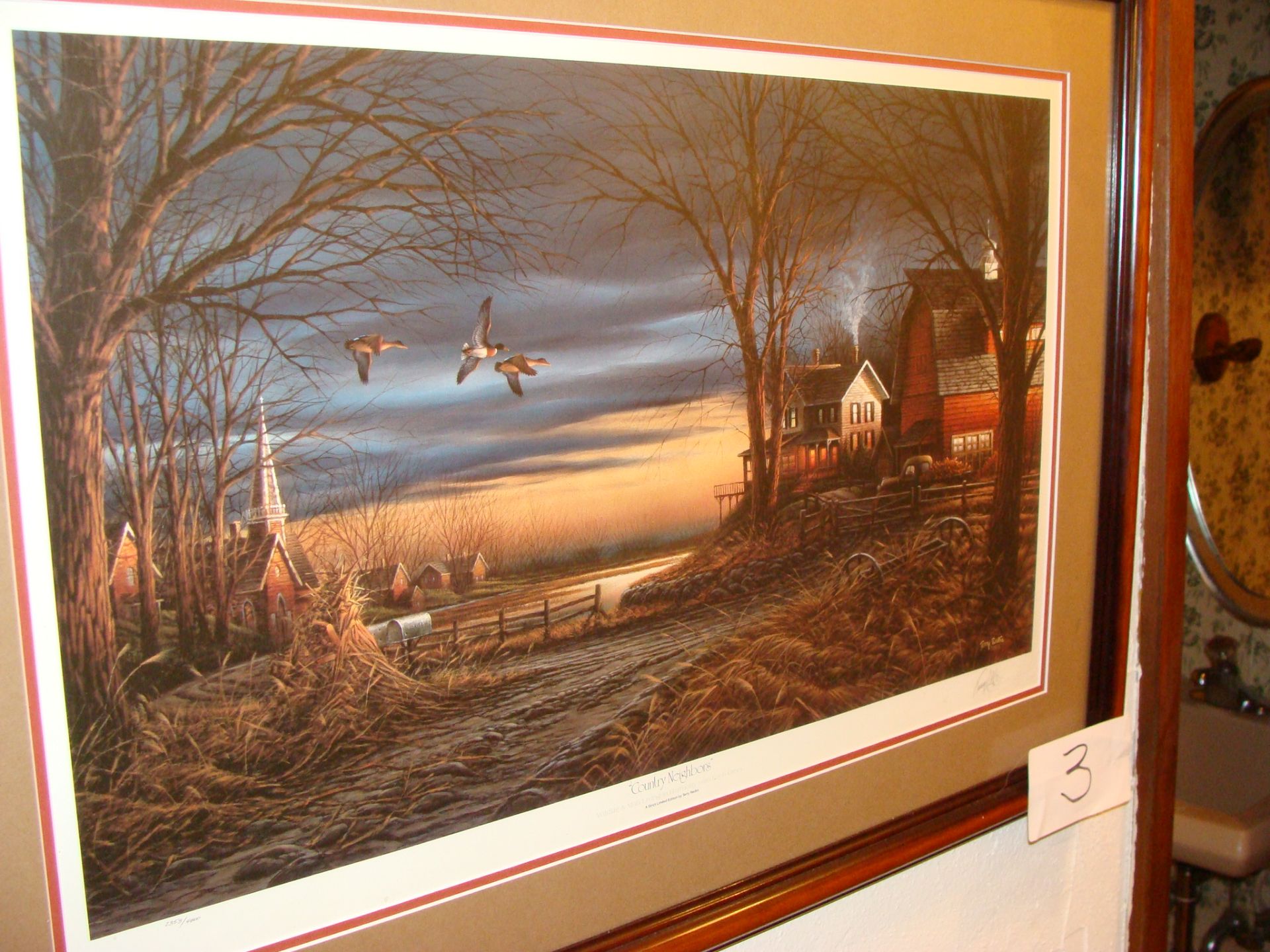 Signed Print "Country Neighbors" Signed Terry Redlin, 2353/4000. 15x25in.