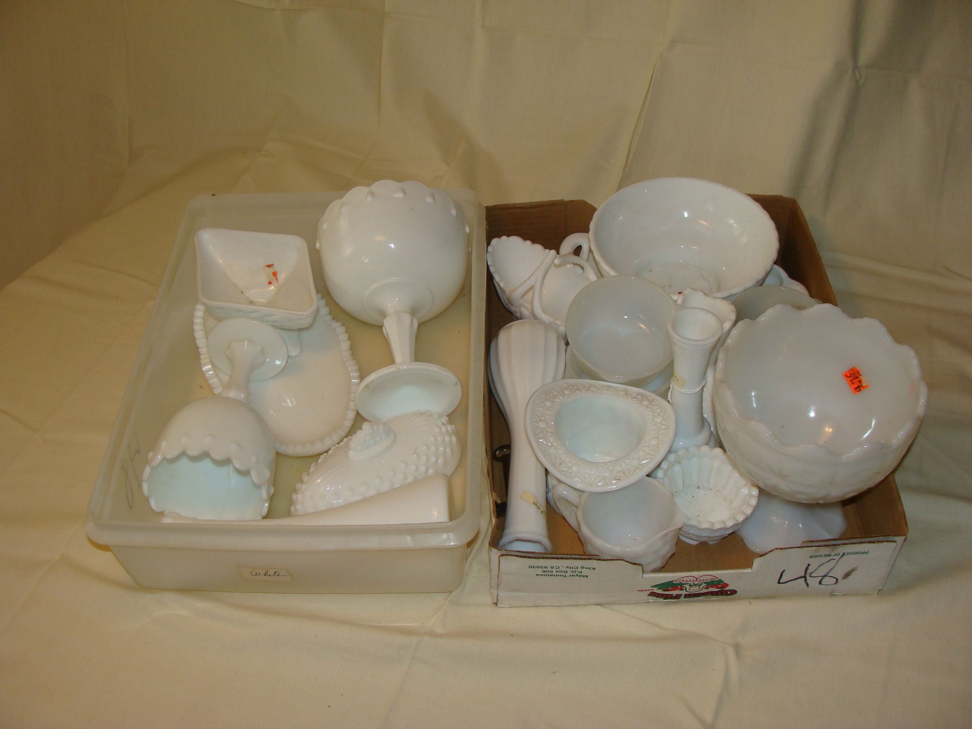 Two Groups of Milk Glass