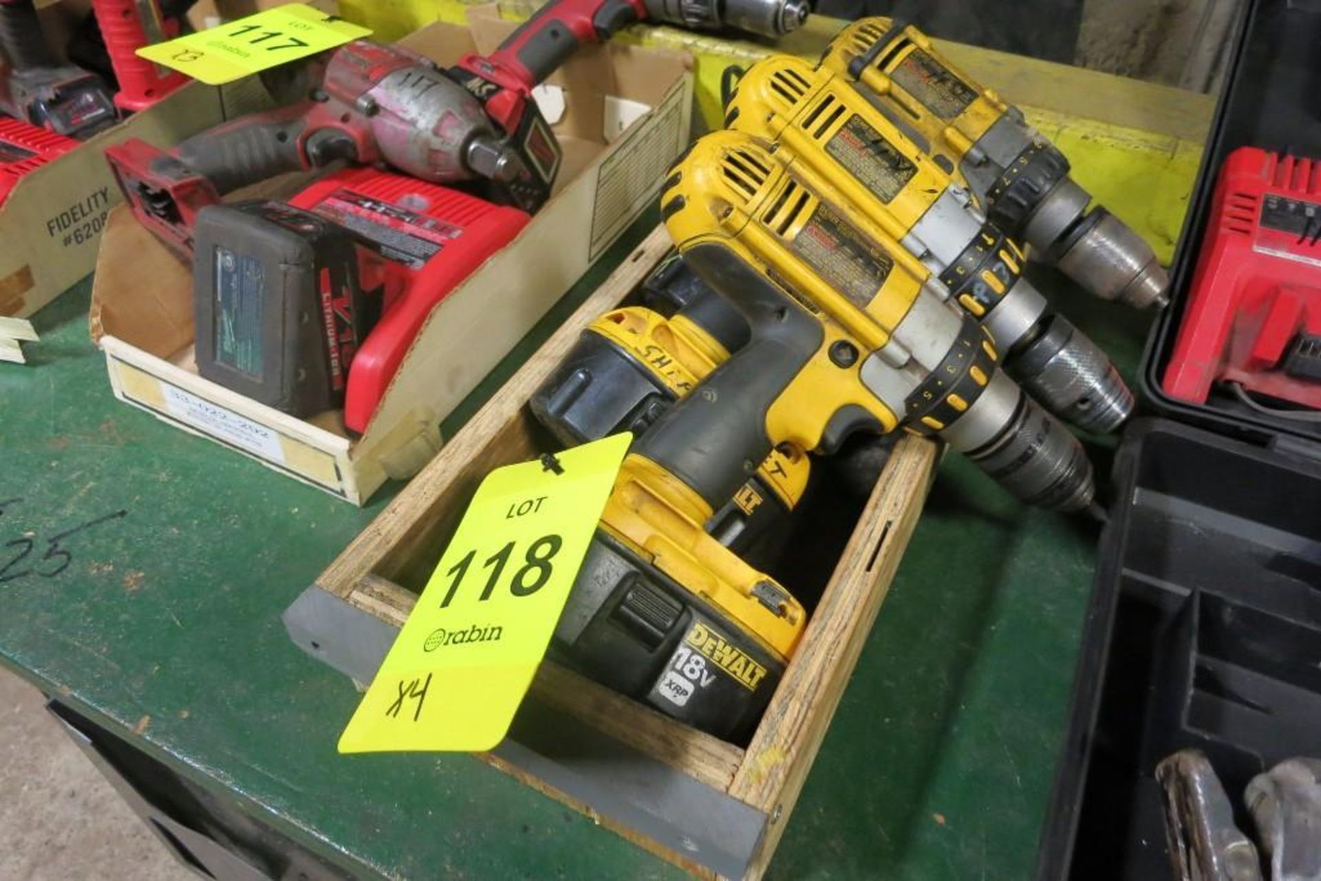[Lot] DeWalt cordless tools, (3) drills, (1) charger, 18V