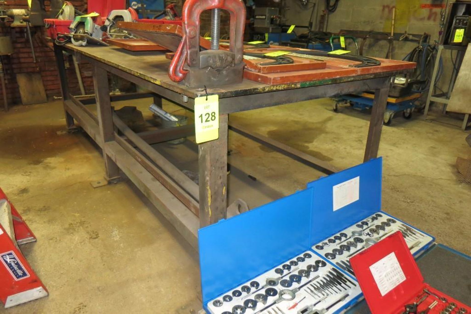 Welding table, 10' x 4' x 3' with pipe & jaw vises