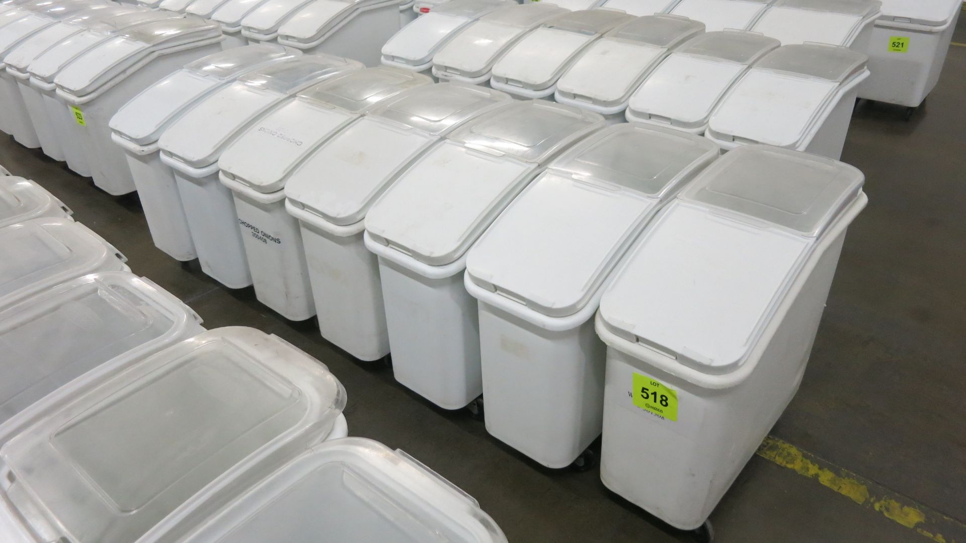 [Lot] (7) Rubbermaid ingredient mobile bins, with covers, approx 20 gallons