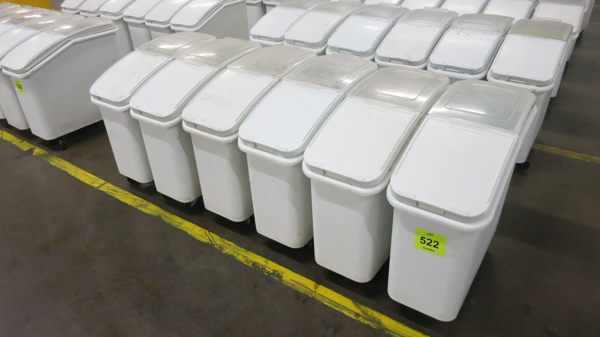 [Lot] (6) Rubbermaid ingredient mobile bins, with covers, approx 20 gallons