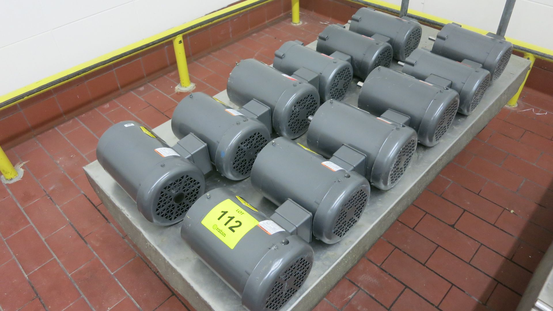 [Lot] (12) Motors, (1) 3 hp, (3) 1.5 hp, (6) 1 hp, (1) .75 hp, (1) .33 hp (contents on cart, no