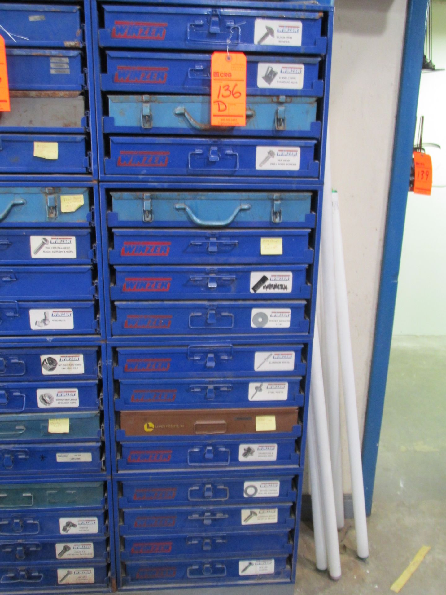 Lot of Winzer parts & fitting cabinets: (4) cabinets with (4) slide out drawers in each containing