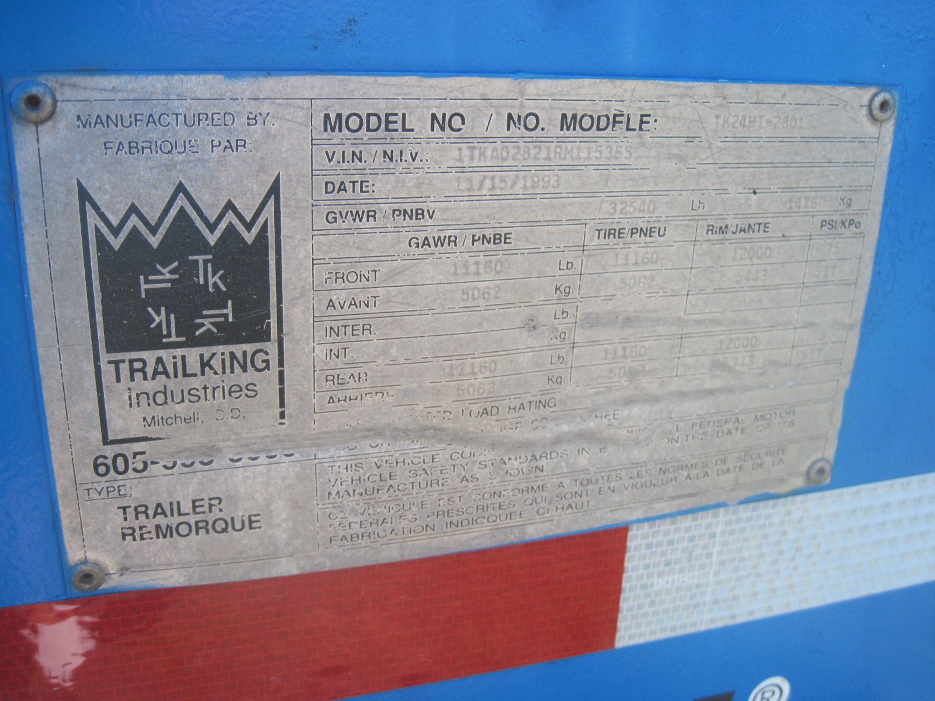 1994 Trail King gooseneck dovetail trailer, Model TK-24HT, VIN# 1TKA02821RM115355, Plate# V55803, 8' - Bild 6 aus 6