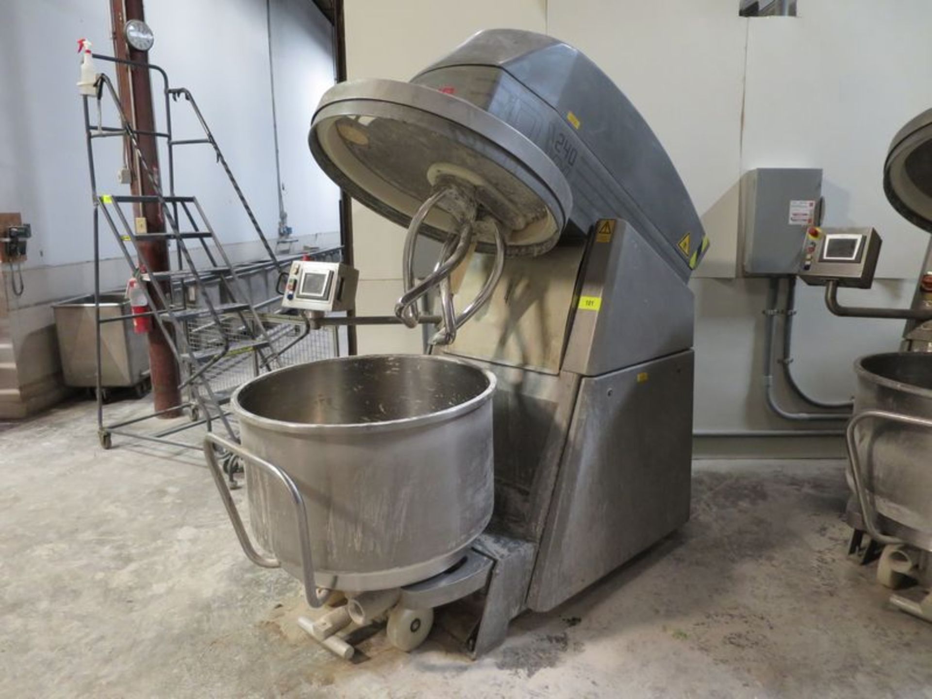 Konig spiral mixer, model DW-240, s/n 50.4 0111, mfg 2007, touch pad control, wall mounted motor