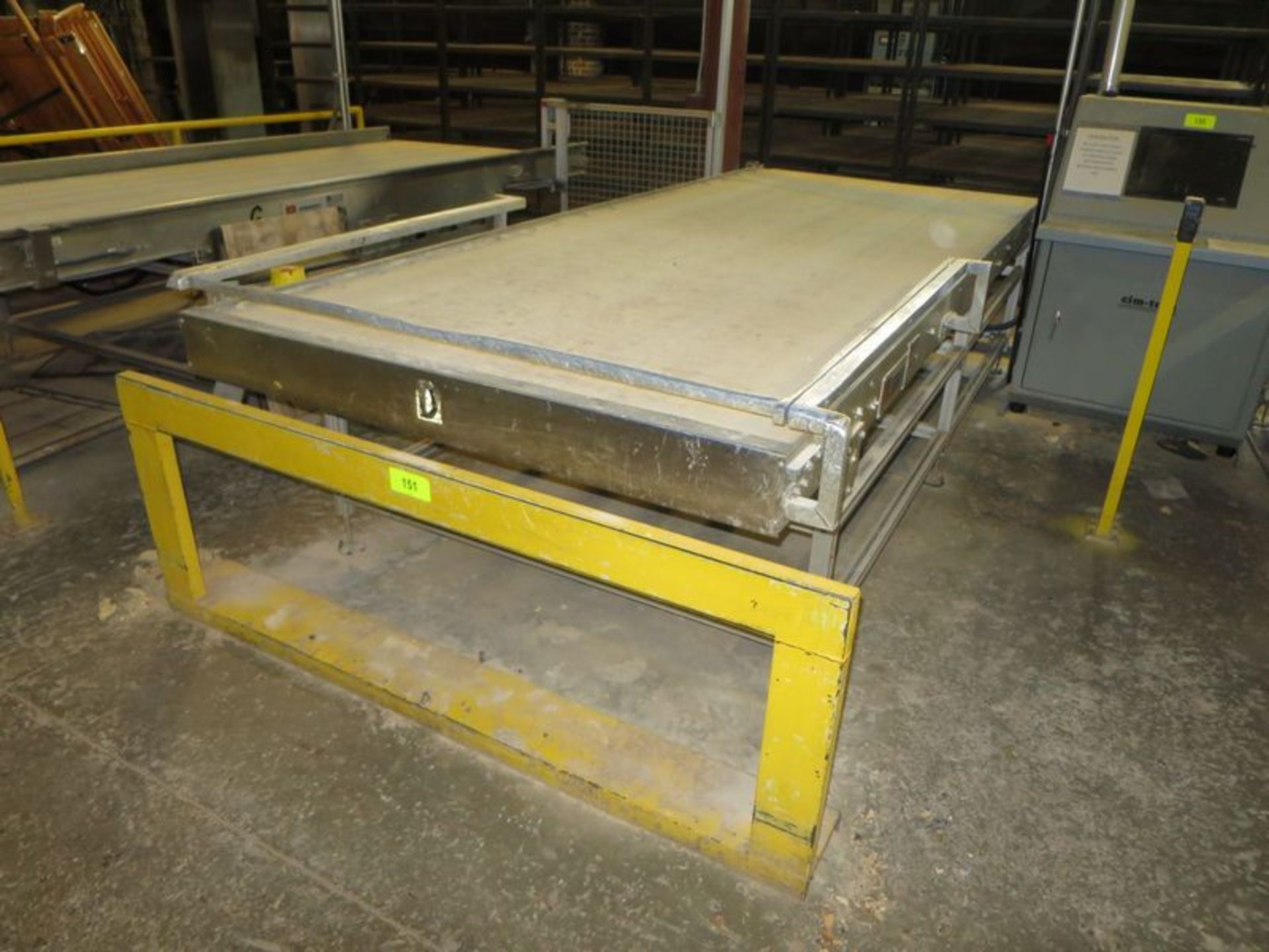 Marden feed belt for oven loader, 12' x 55" wide, with servo drive and hand controls