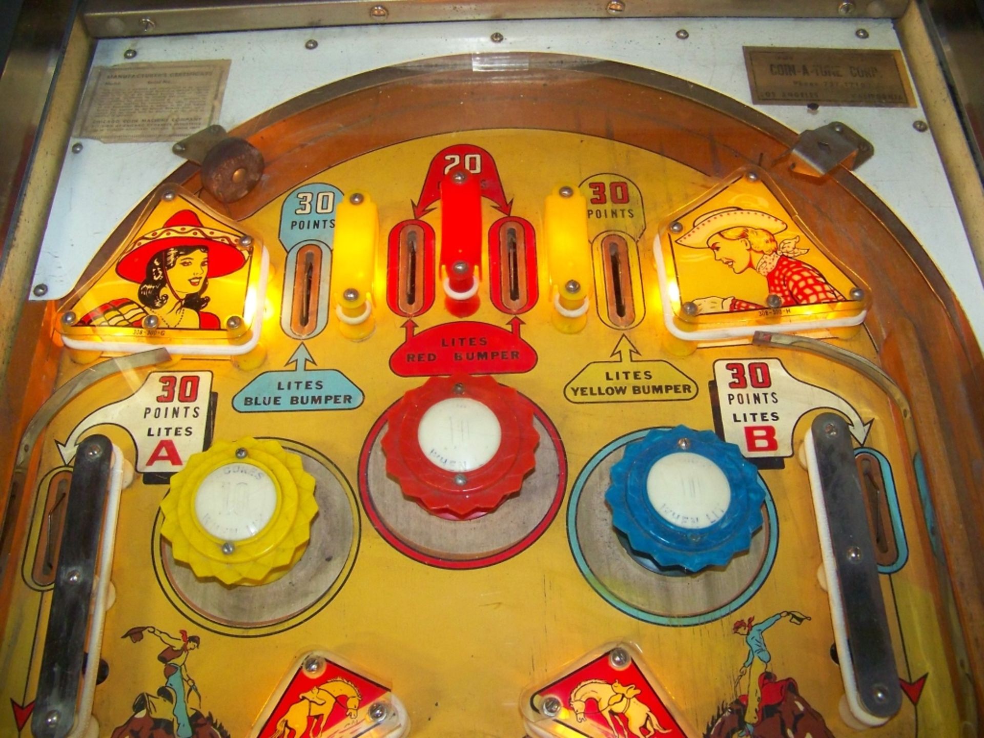 BRONCO PINBALL MACHINE CHICAGO COIN 1963 Item is in used condition. Evidence of wear and - Image 4 of 8