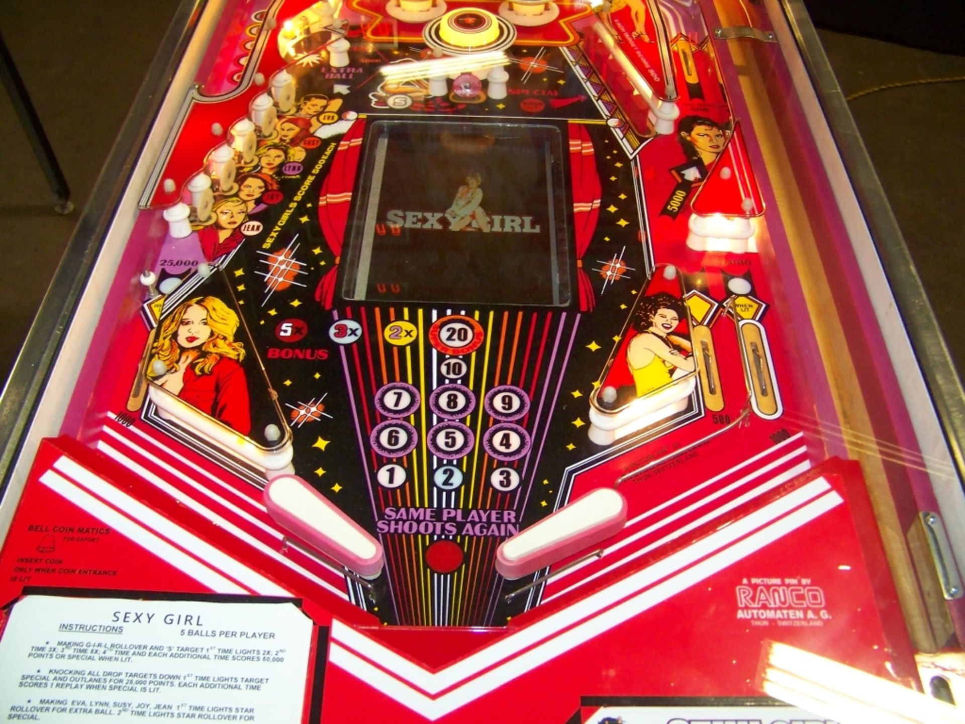 SEXY GIRL PINBALL MACHINE 1980 RANCO AUTOMATEN Item is in used condition. Evidence of wear and - Image 5 of 10