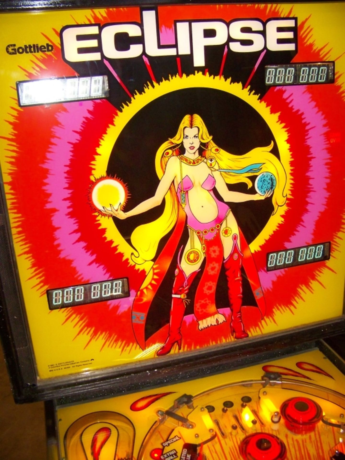 ECLIPSE PINBALL MACHINE RARE GOTTLIEB TITLE 1982 Item is in used condition. Evidence of wear and - Image 9 of 11