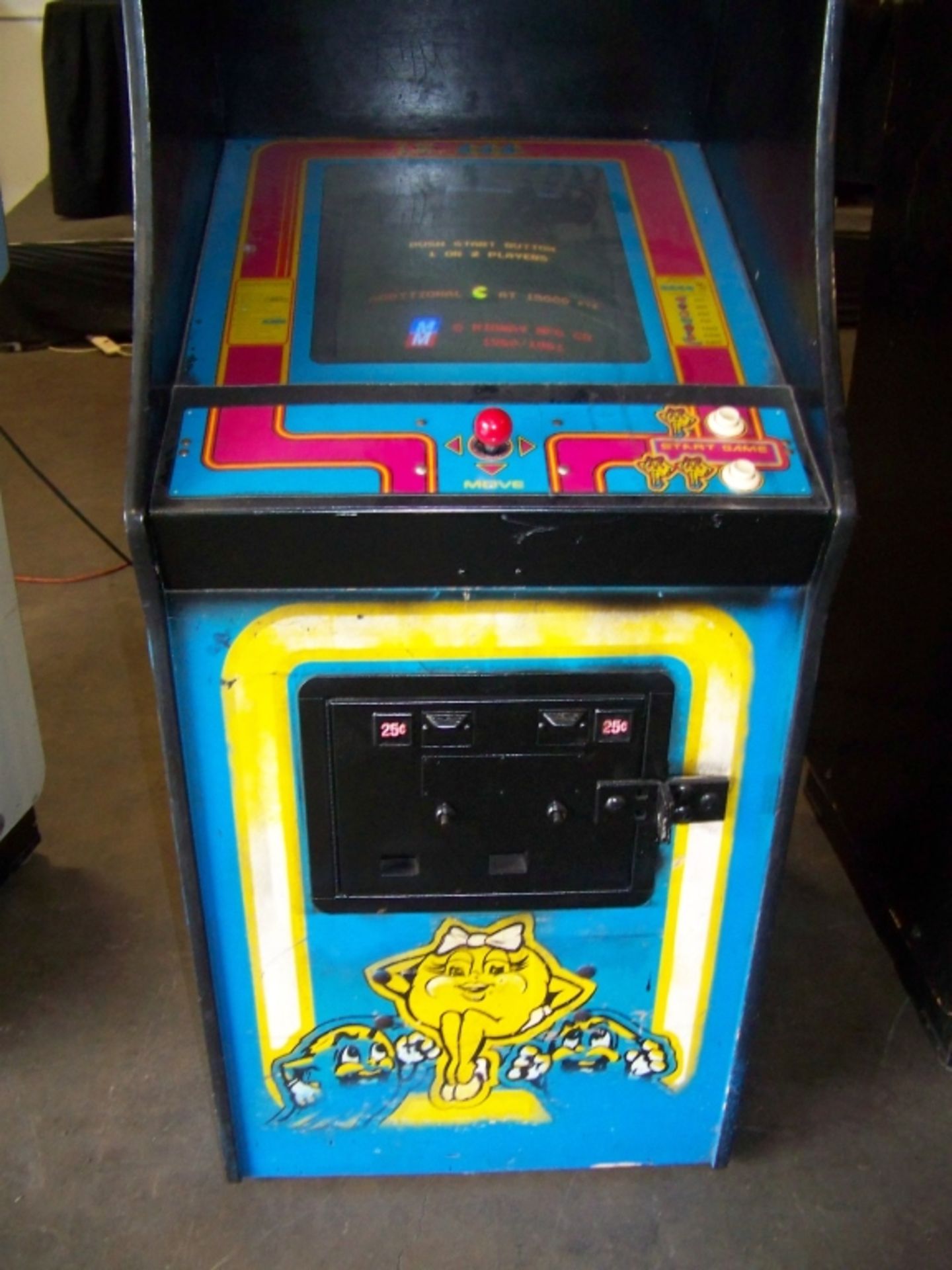 MS PACMAN CLASSIC UPRIGHT ARCADE GAME MIDWAY Item is in used condition. Evidence of wear and