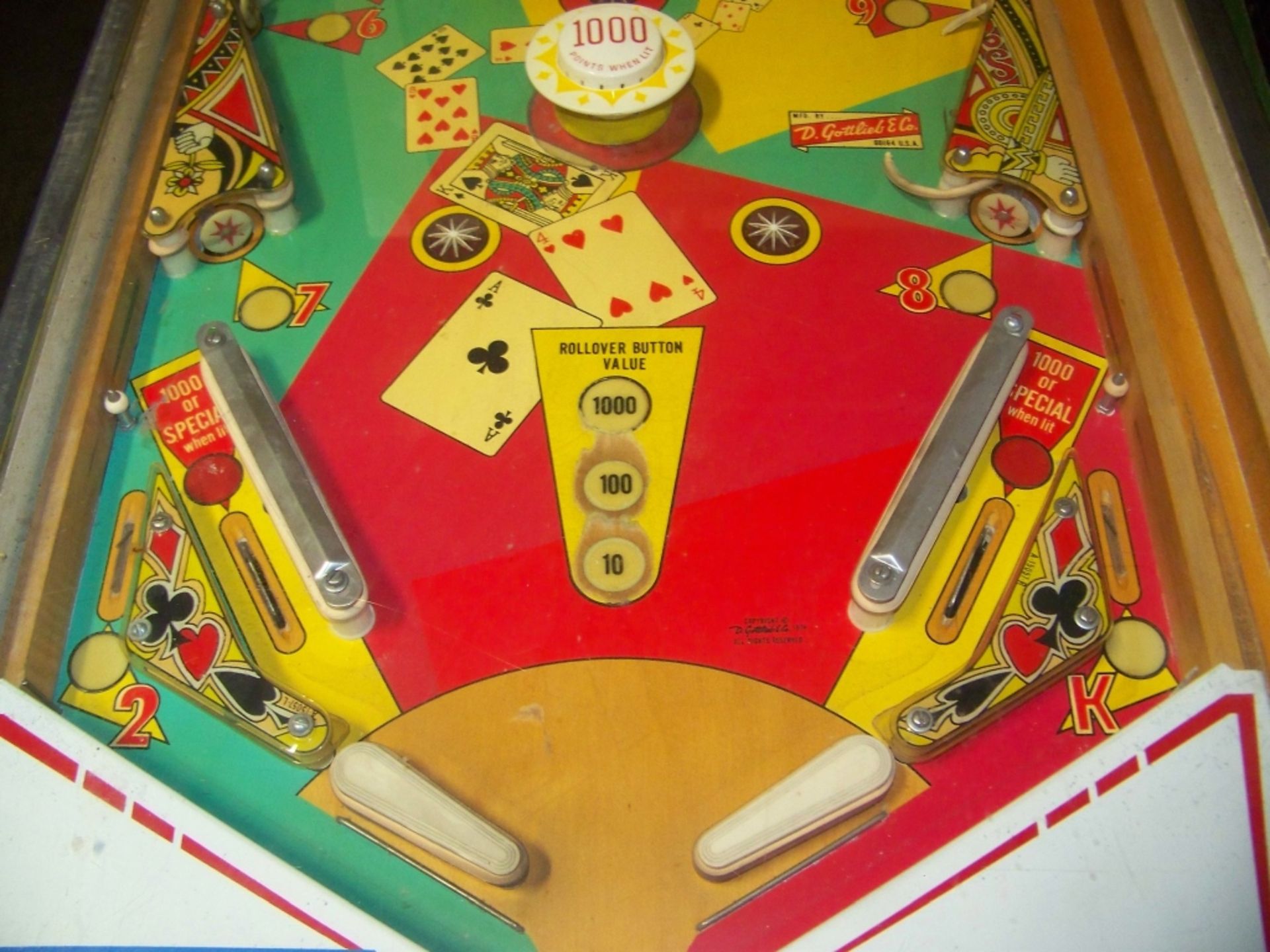 TOP CARD PINBALL MACHINE GOTTLIEB 1974 Item is in used condition. Evidence of wear and commercial - Image 3 of 4