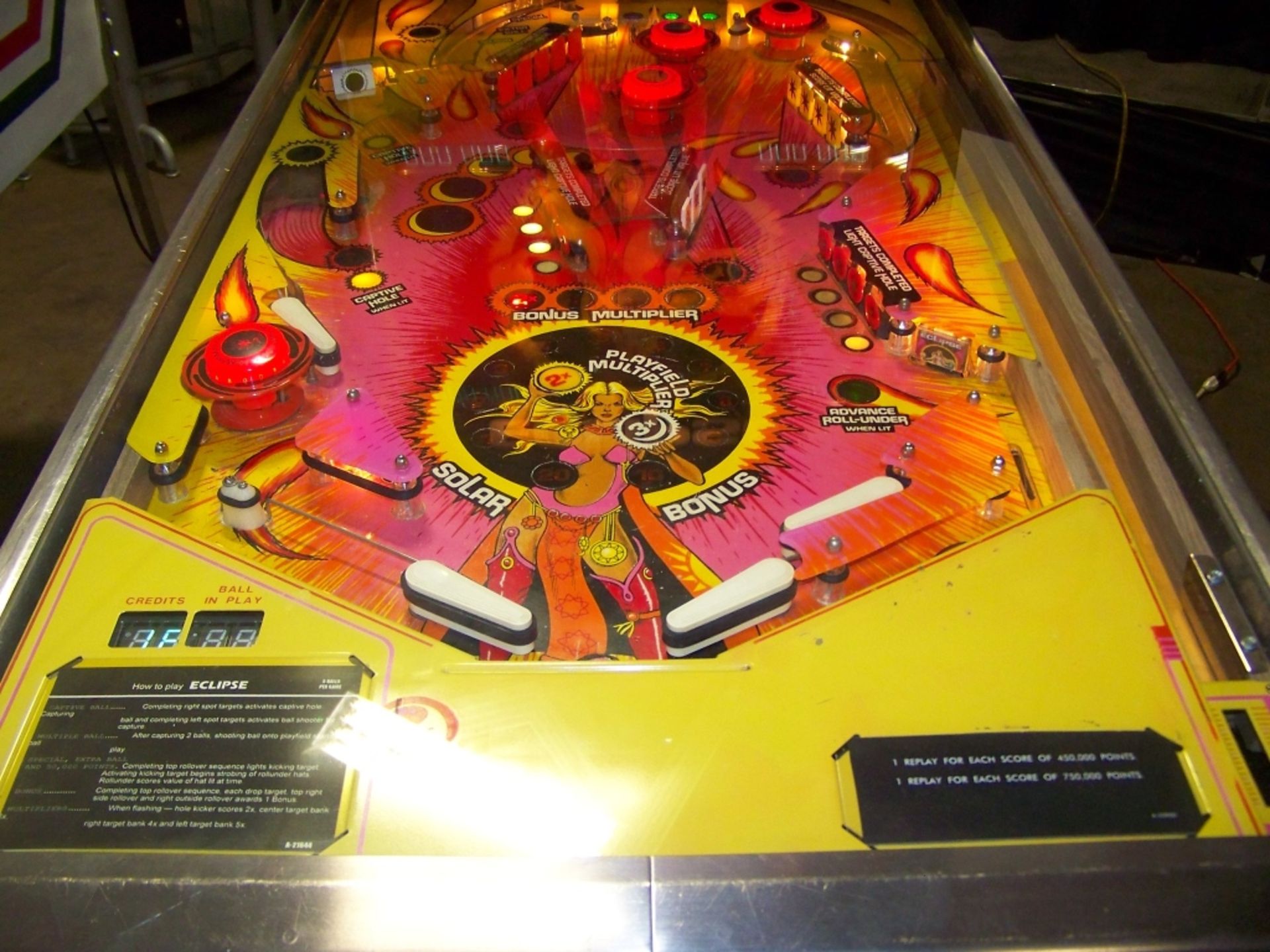 ECLIPSE PINBALL MACHINE RARE GOTTLIEB TITLE 1982 Item is in used condition. Evidence of wear and - Image 5 of 11