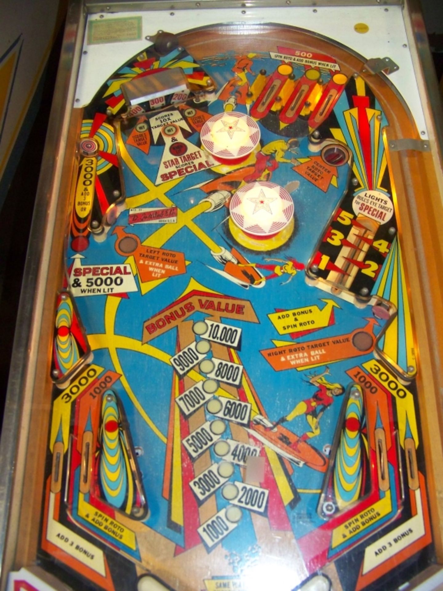 JET SPIN PINBALL MACHINE GOTTLIEB 1977 Item is in used condition. Evidence of wear and commercial - Image 5 of 8