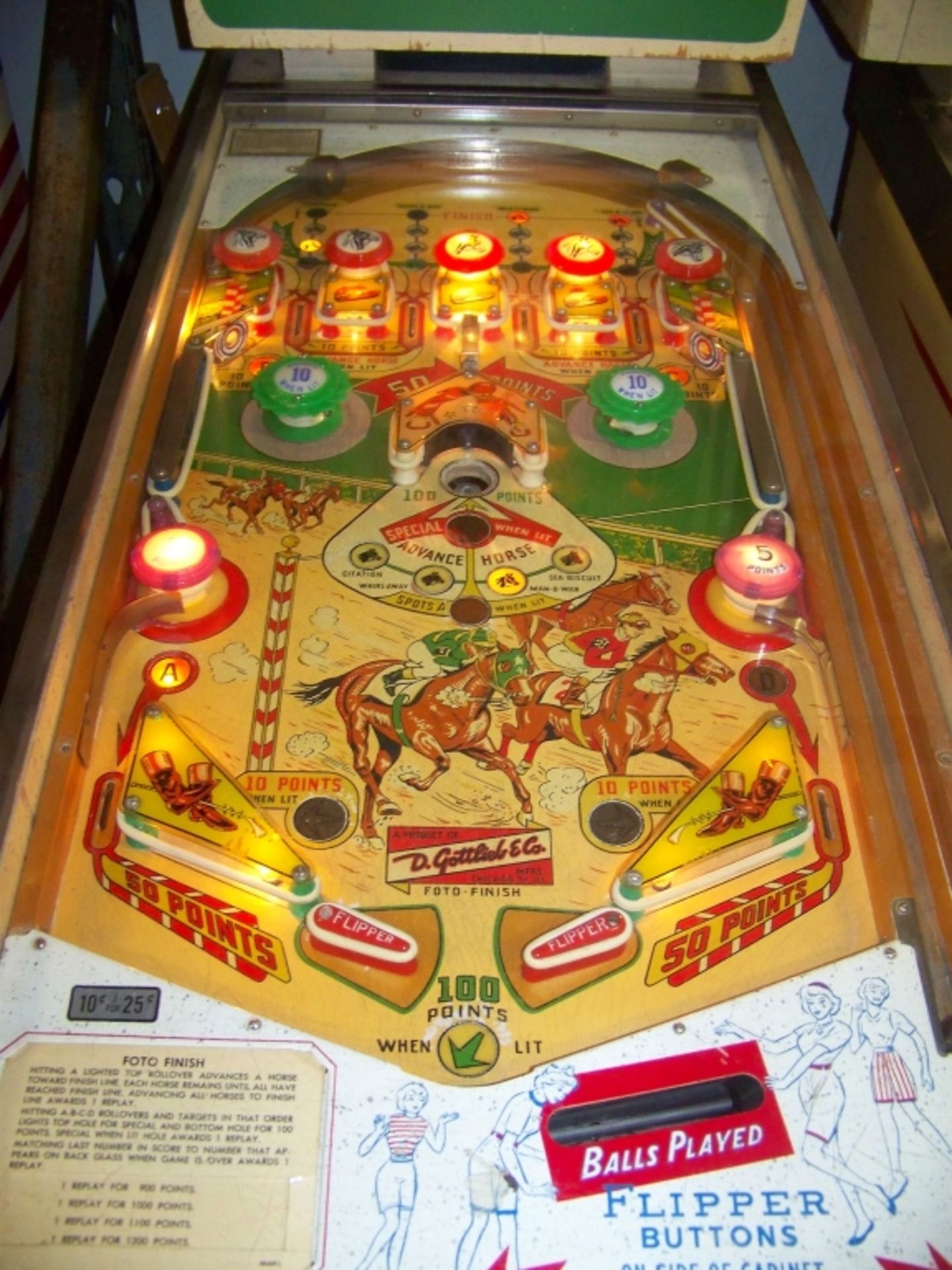 FOTO FINISH PINBALL MACHINE GOTTLIEB 1961 Item is in used condition. Evidence of wear and commercial - Image 5 of 7