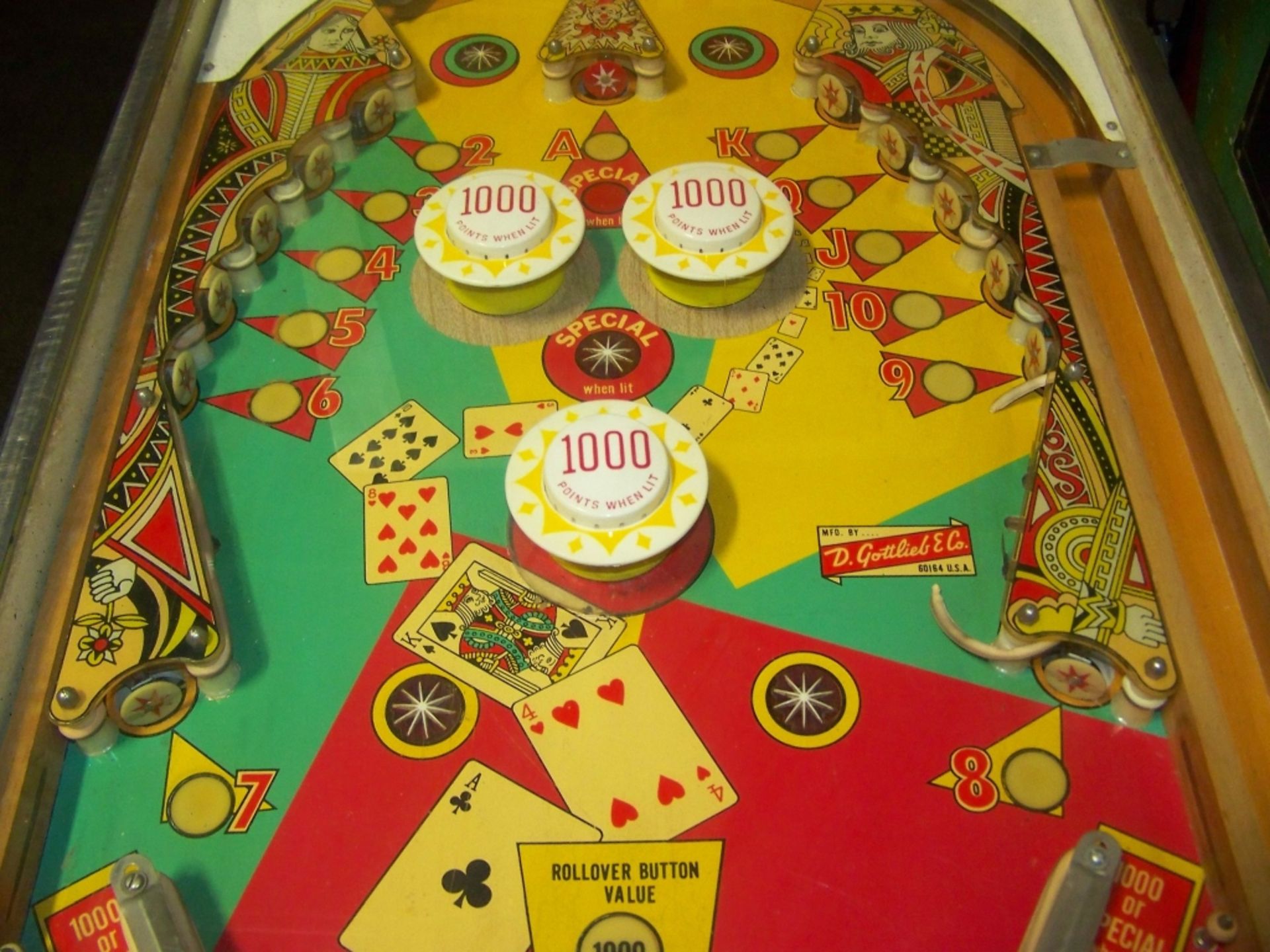 TOP CARD PINBALL MACHINE GOTTLIEB 1974 Item is in used condition. Evidence of wear and commercial - Image 4 of 4