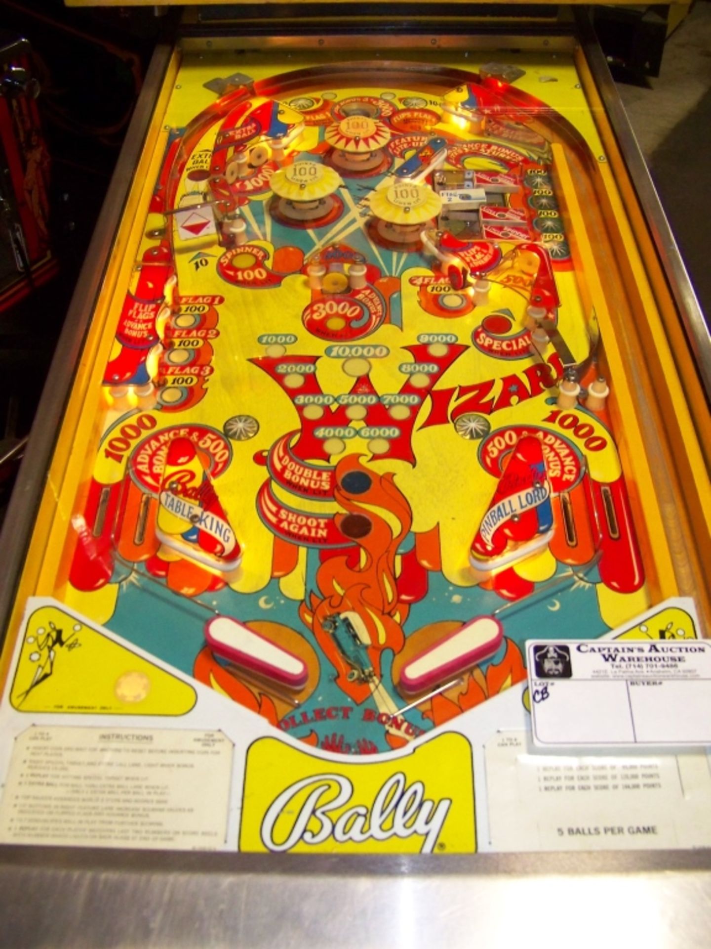 WIZARD! PINBALL MACHINE BALLY E.M. 1975 Item is in used condition. Evidence of wear and commercial - Image 9 of 10
