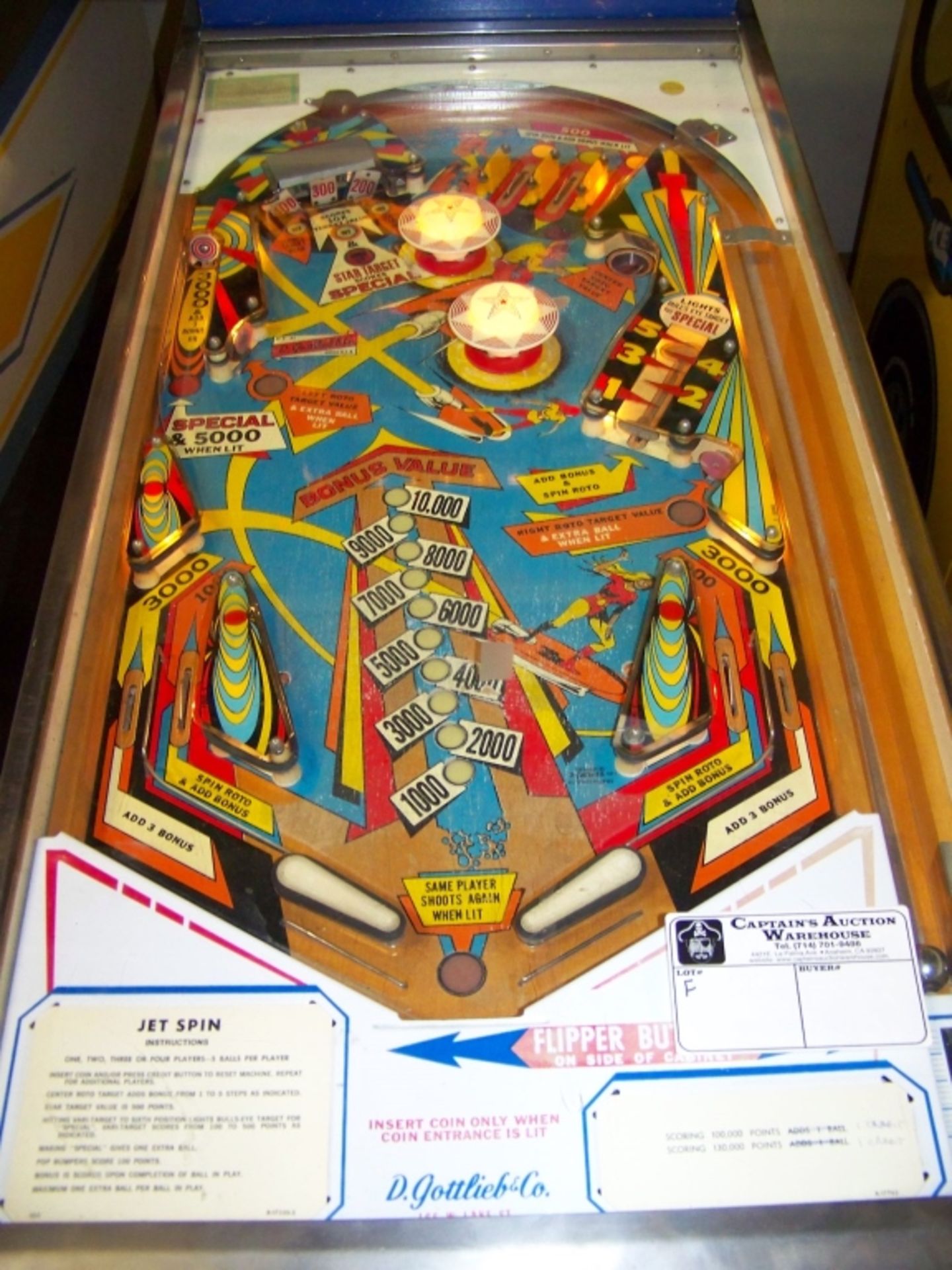JET SPIN PINBALL MACHINE GOTTLIEB 1977 Item is in used condition. Evidence of wear and commercial - Image 4 of 8