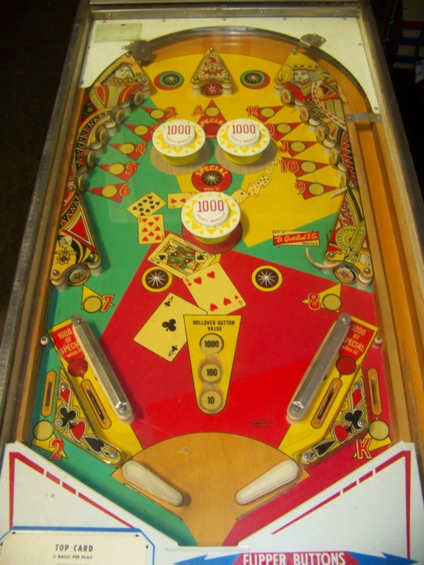 TOP CARD PINBALL MACHINE GOTTLIEB 1974 Item is in used condition. Evidence of wear and commercial - Image 2 of 4