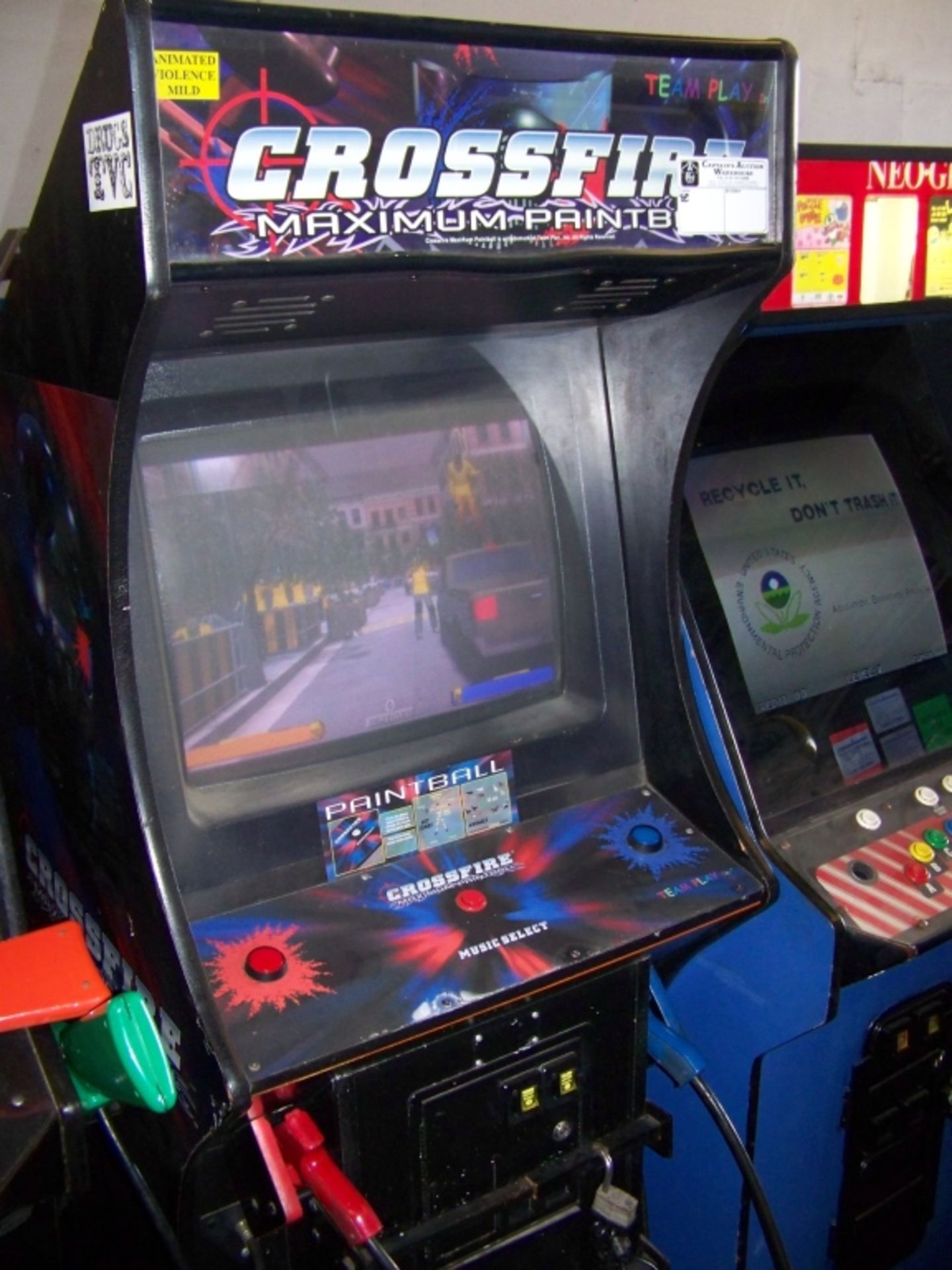 CROSSFIRE PAINTBALL SHOOTER ARCADE GAME Item is in used condition. Evidence of wear and commercial