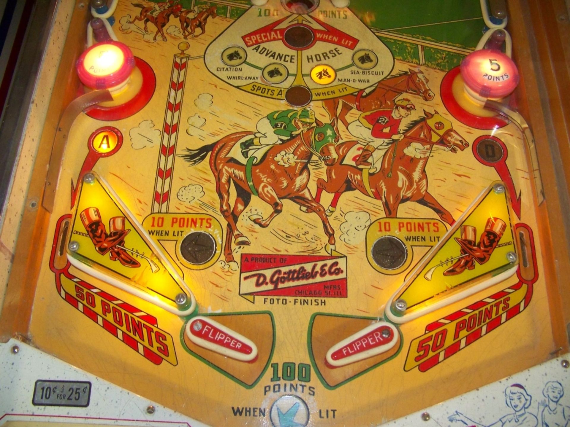 FOTO FINISH PINBALL MACHINE GOTTLIEB 1961 Item is in used condition. Evidence of wear and commercial - Image 6 of 7