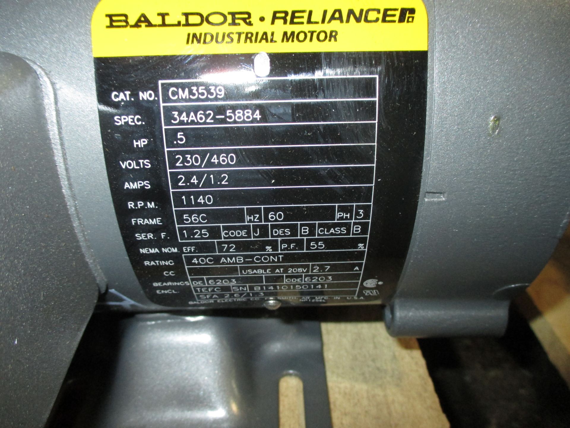 PALLET OF VARIOUS ELECTRIC MOTORS INCLUDING (1) BALDOR RELIANCE MOTOR; CAT# CM3539;5HP (1) A.D. - Image 4 of 4