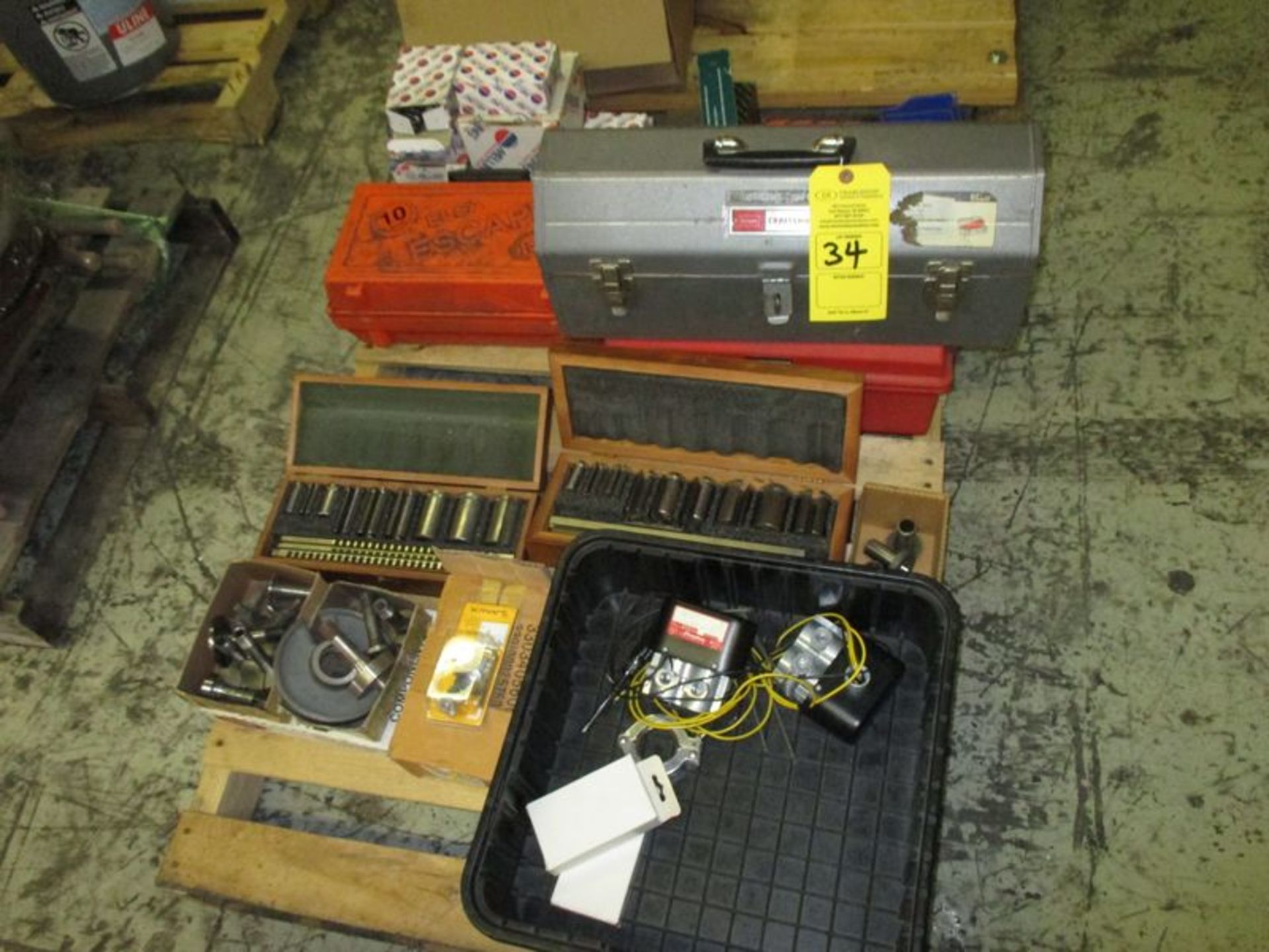 PALLE OF MISC INCLUDING TOOL BOXES; ELSA ESCAPE; MELLING ENGINE PARTS; FAG BEARING & COLLETTS (