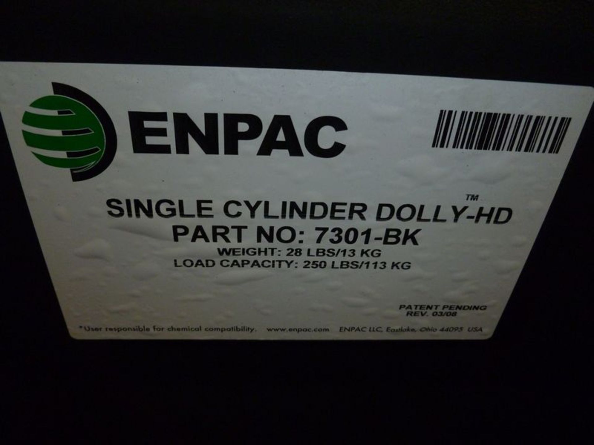 ENPAC HEAVY DUTY SINGLE CYLINDER DOLLY MODEL 7301-BK LOAD CAPACITY 250 LBS (LOCATED AT 6901 - Image 3 of 3