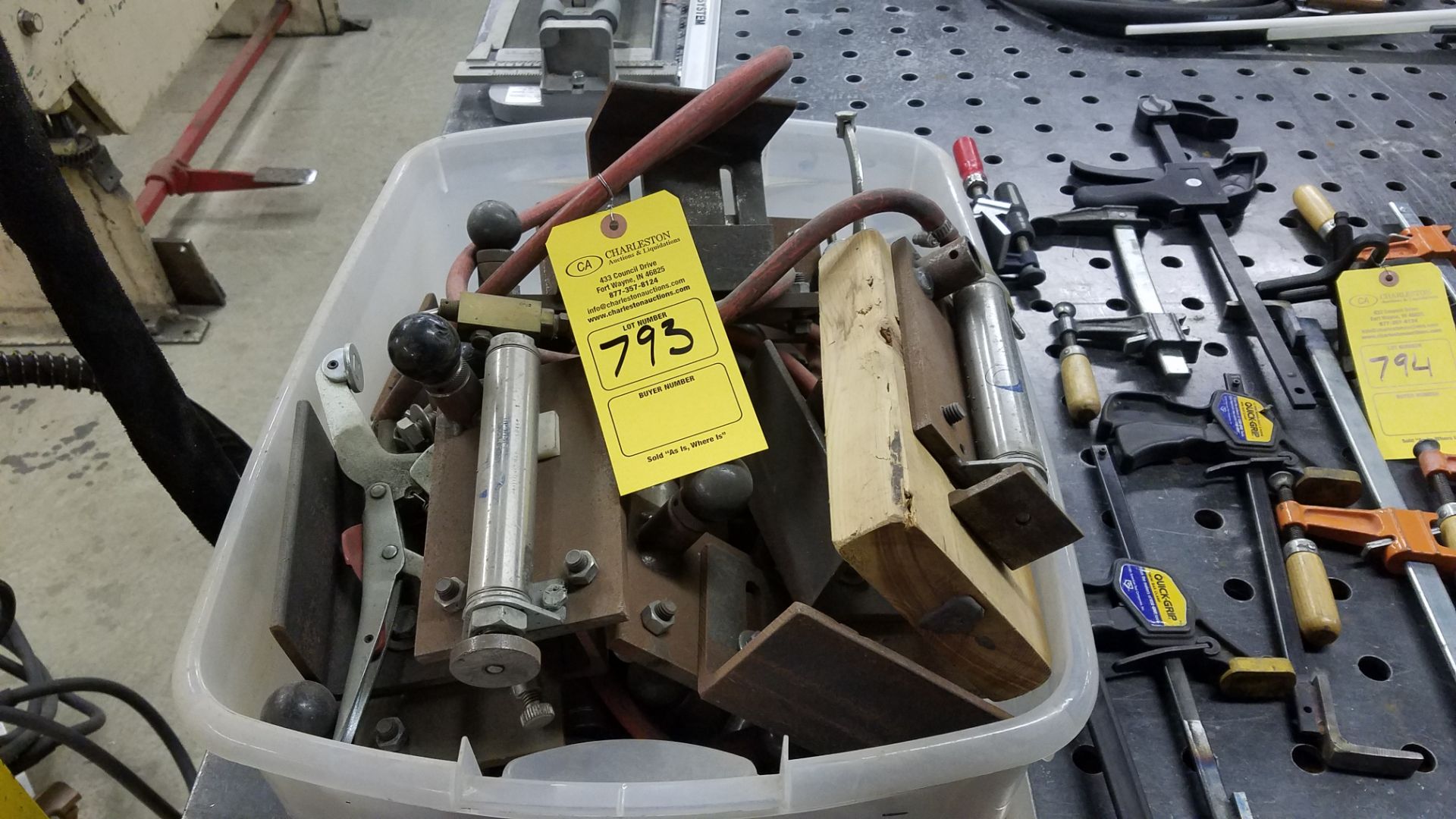 BOX OF PNEUMATIC CLAMPS (LOCATED AT 255 S. MADISON ST. NAPPANEE IN 46550)